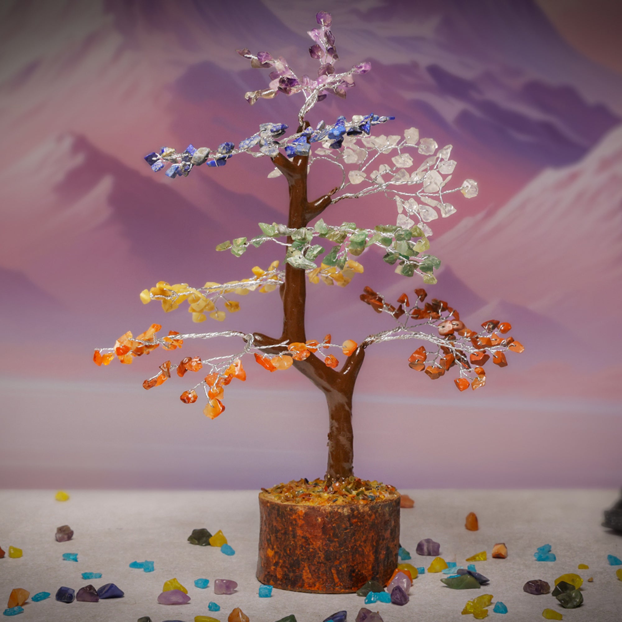 Seven Chakra Crystal Tree – Wooden Base, for Vastu