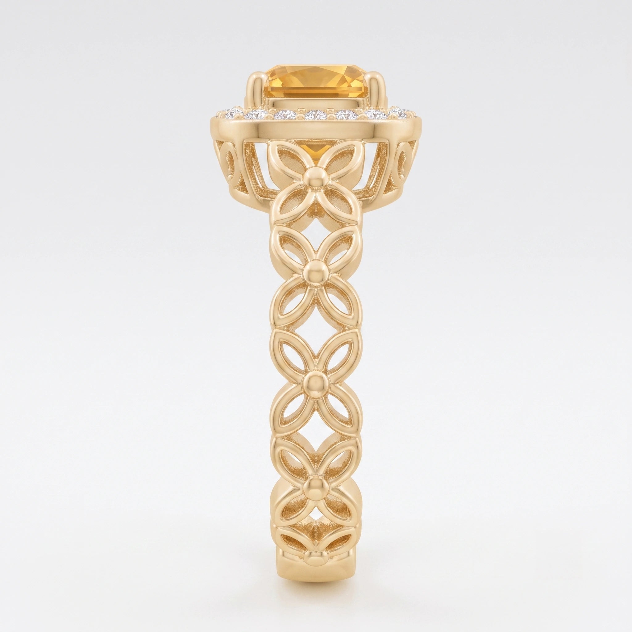 Vintage Cushion-Cut Honey Citrine Halo Filigree Ring
