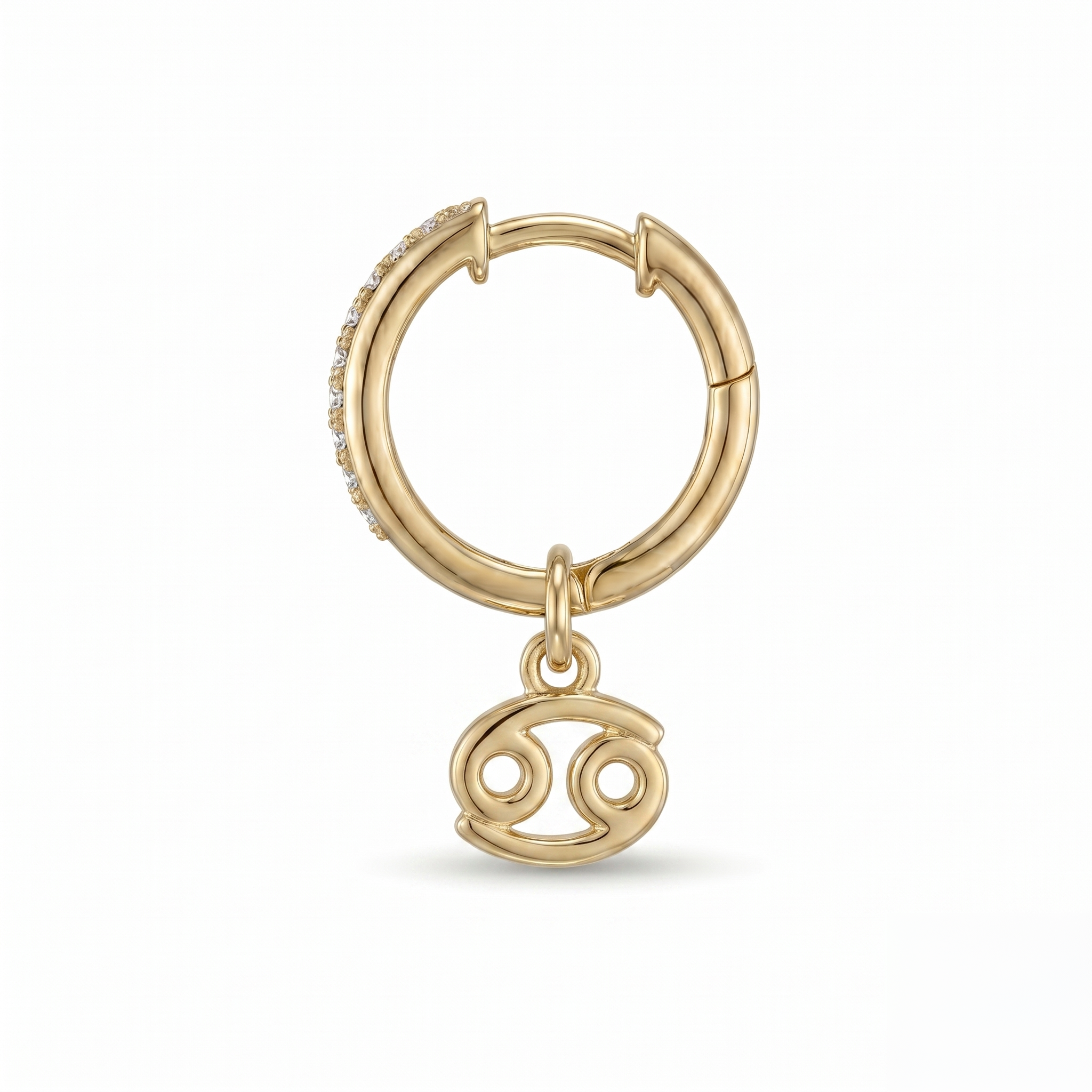 Diamond Finish Moissanite Pavé Hoop Earrings with Cancer Zodiac Drop (Gold-Plated)