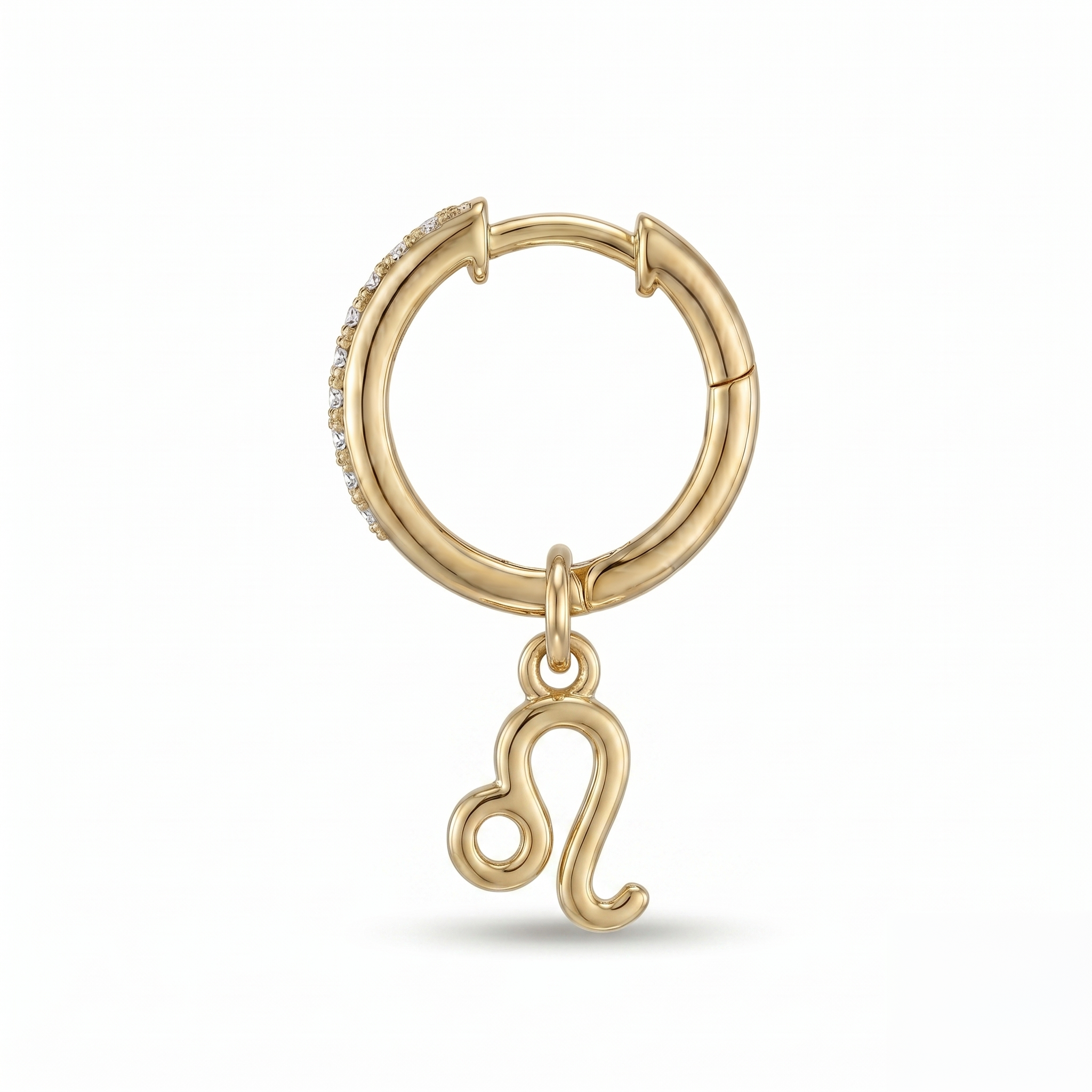 Diamond Finish Moissanite Pavé Hoop Earrings with Leo Zodiac Drop (Gold-Plated)
