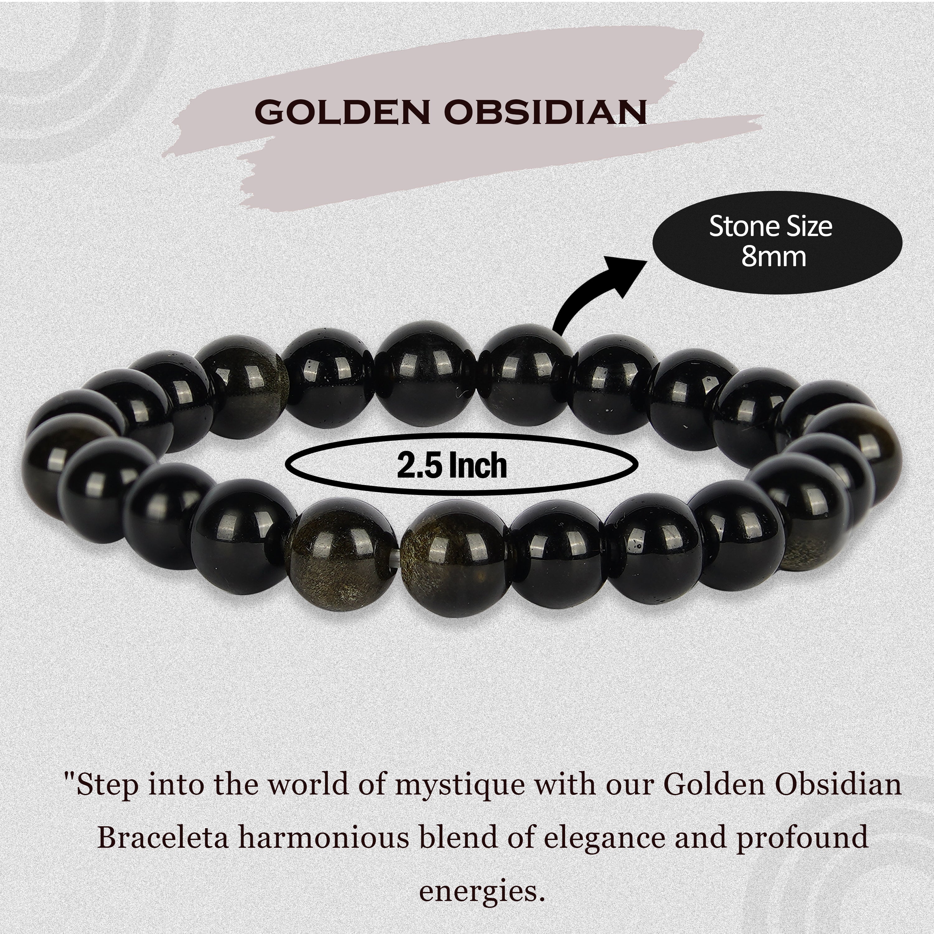 Certified Black Obsidian 8 Mm Round Bead Bracelet With Certificate