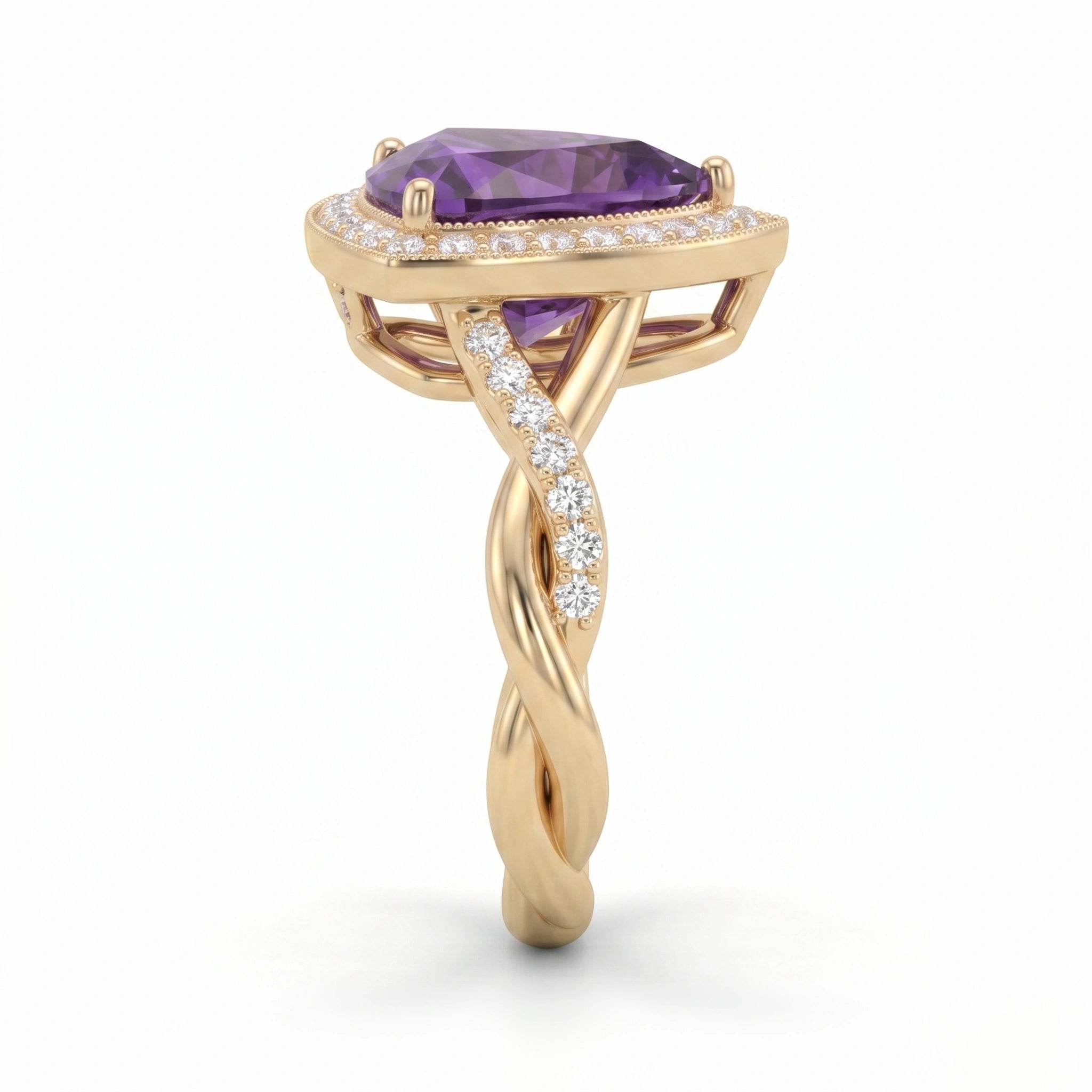 Trillion Royal Amethyst Interlocking Twisted Halo Ring