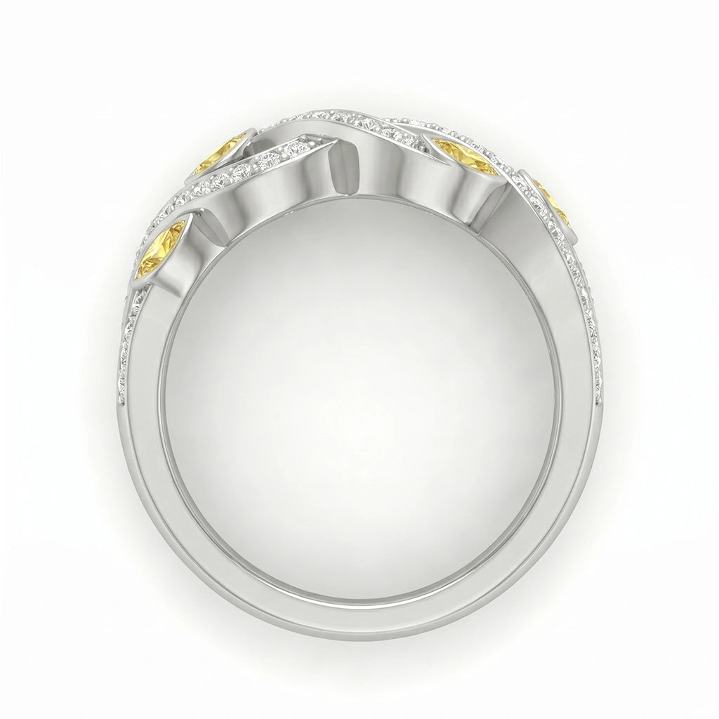 Twisted Vine Crystal and Diamond Finish  Moissanite Band in 925 Silver