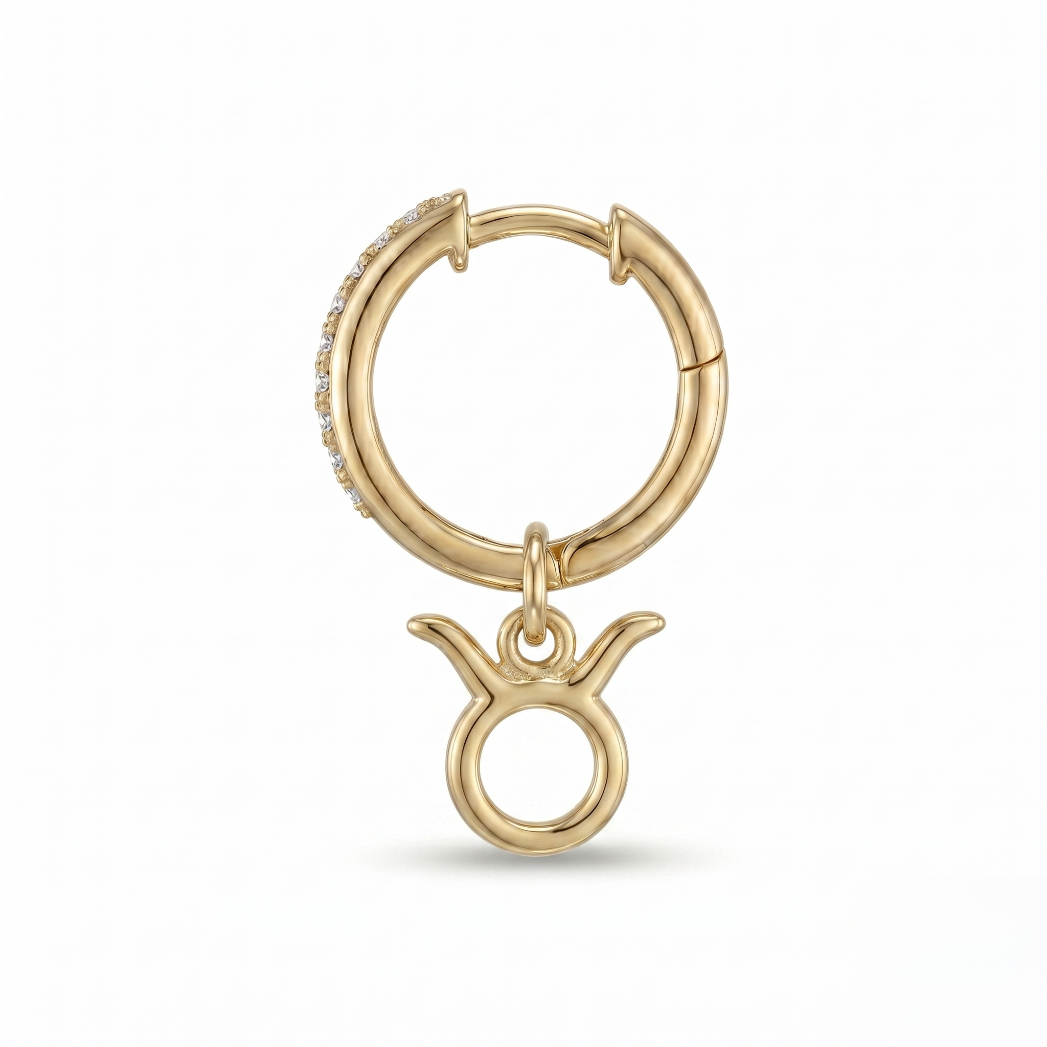 Diamond Finish Moissanite Pavé Hoop Earrings with Taurus Zodiac Drop (Gold-Plated)