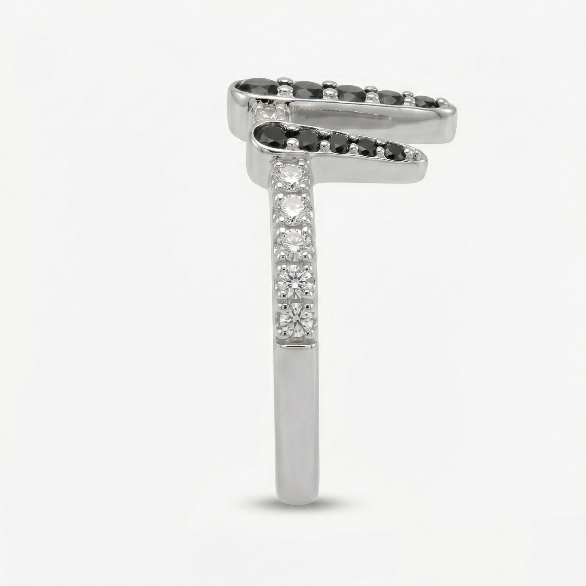 Edgy Shiv's Trident Motif Crystal and White Diamond  Finish Moissanite Ring in 925 Silver