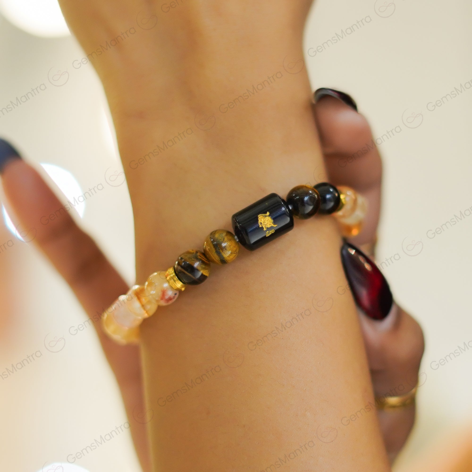 Leo Zodiac Singh Rashi Bracelet with Citrine & Tiger Eye