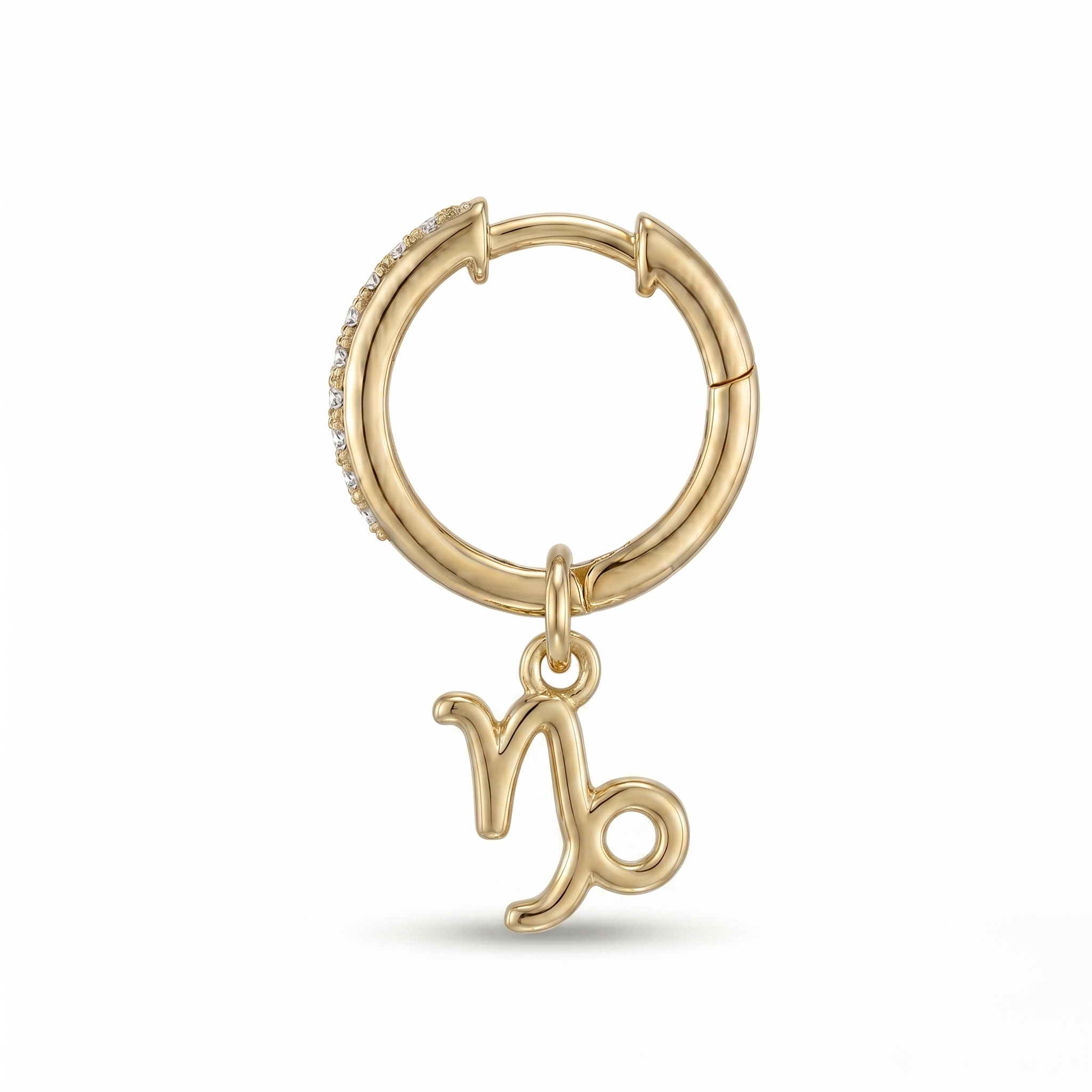 Diamond Finish Moissanite Pavé Hoop Earrings with Capricorn Zodiac Drop (Gold-Plated)