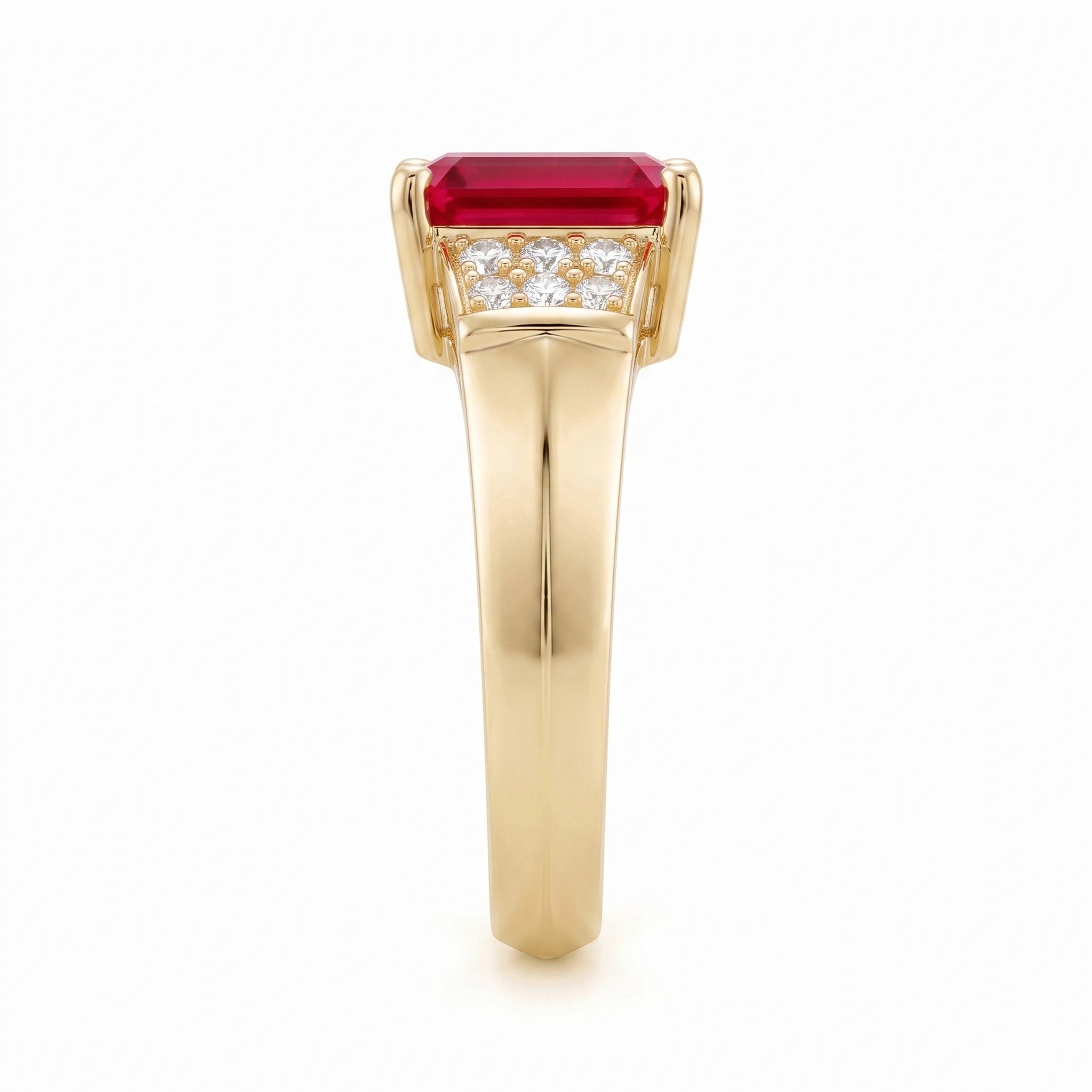 Classic Emerald-Cut Crimson Ruby Statement Ring in Yellow Gold