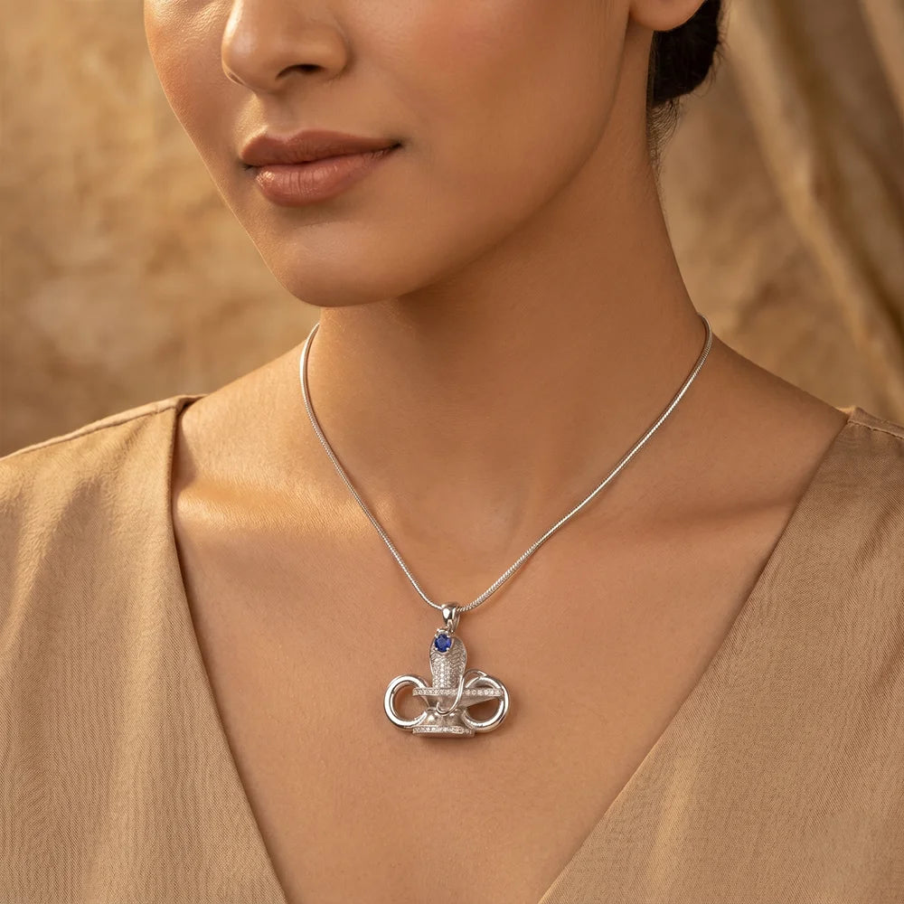 Divine Shivling Blue Stone Pendant (925 Silver)