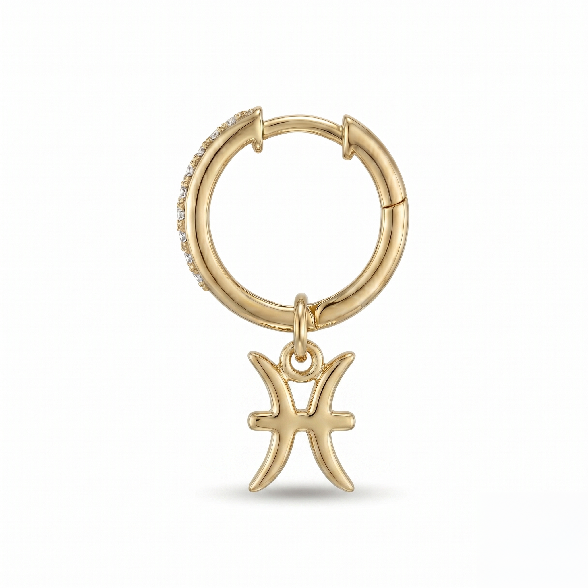 Diamond Finish Moissanite Pavé Hoop Earrings with Pisces Zodiac Drop (Gold-Plated)