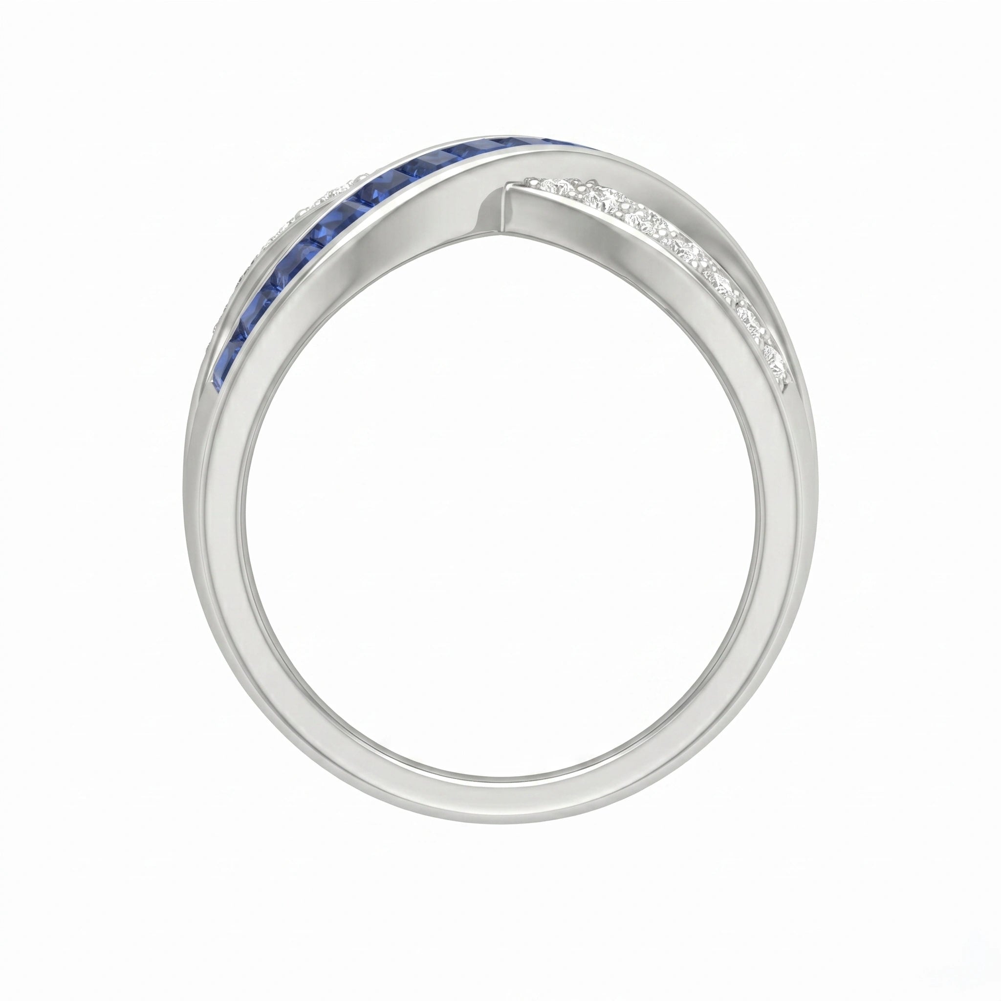 Blue Crystal Band Silver Ring