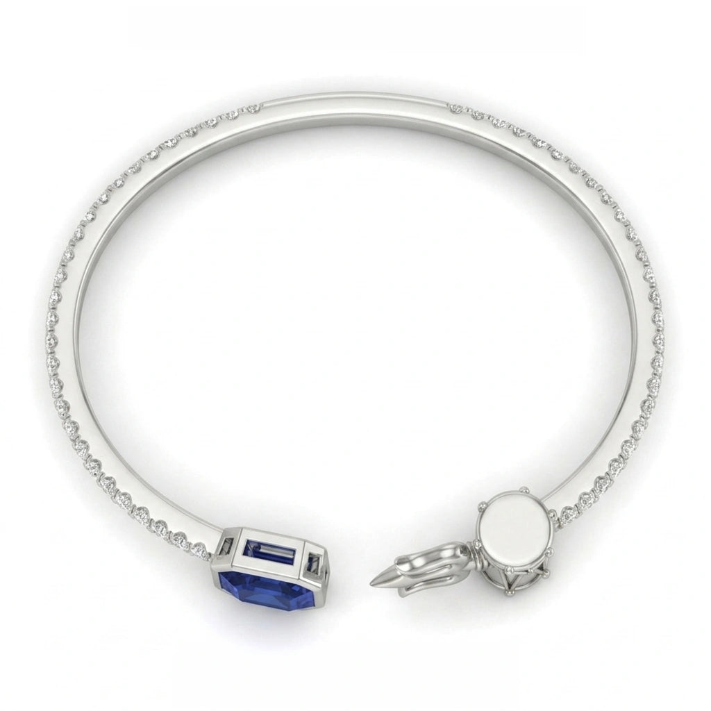 Shiv Damru Blue Stone Silver Bracelet