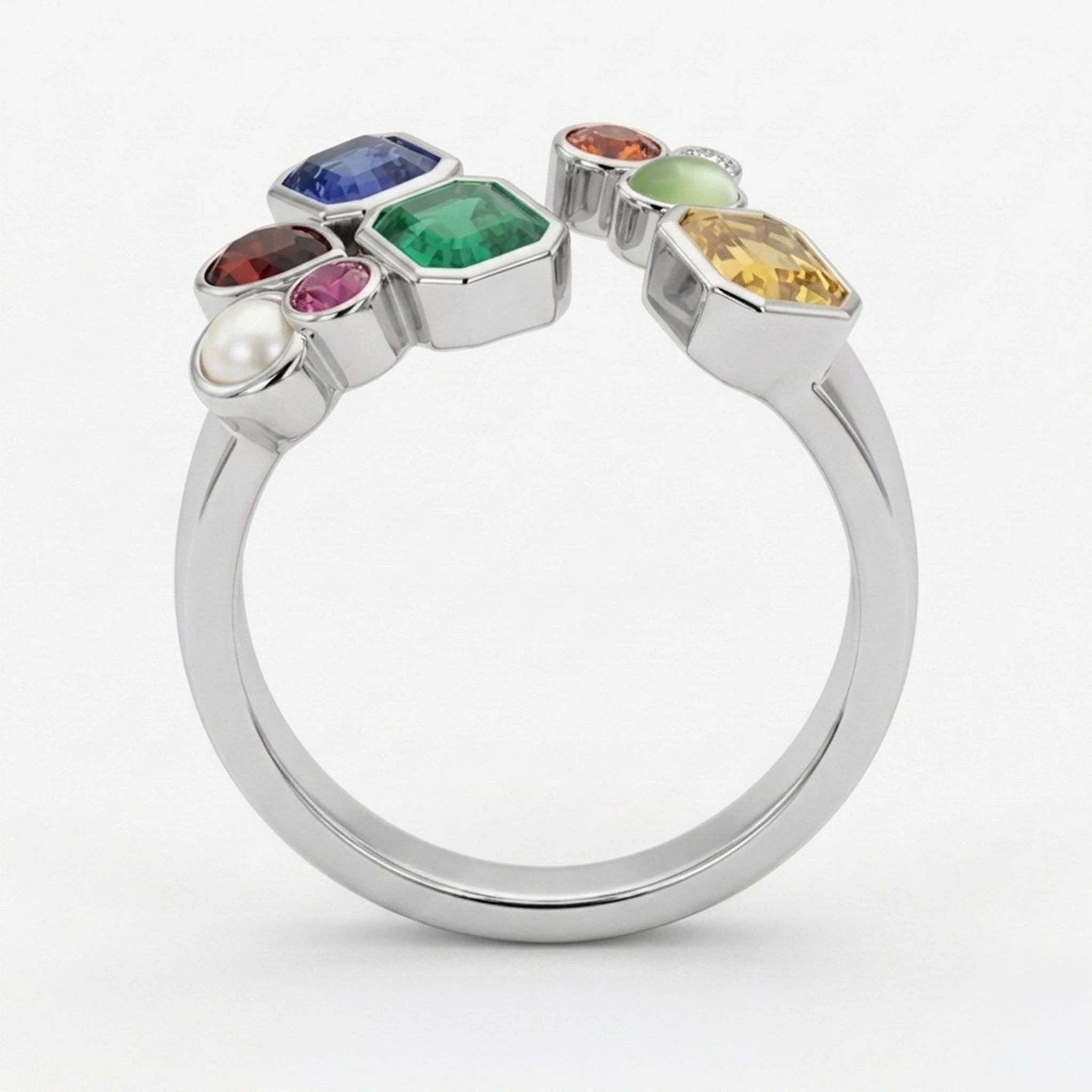 Navratna Halo Silver Ring