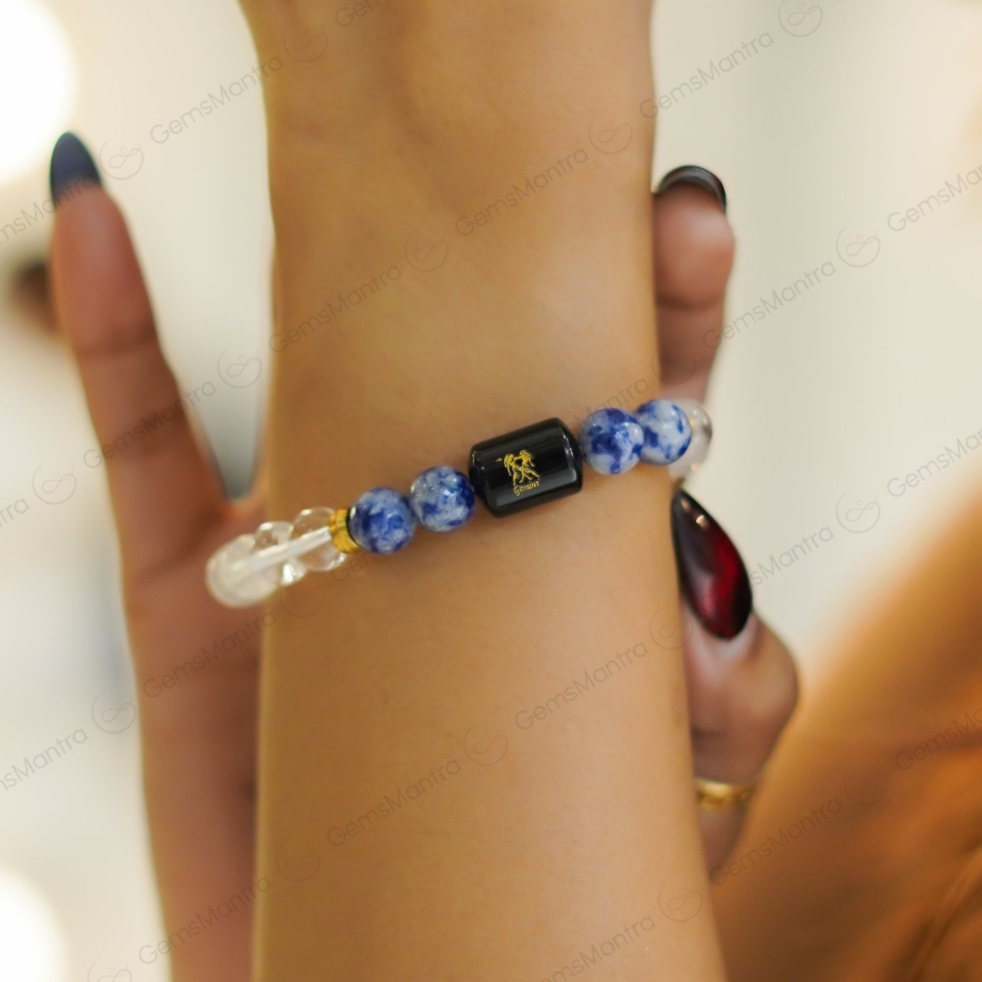 Gemini Zodiac Mithun Rashi Bracelet with Fluorite & Sodalite