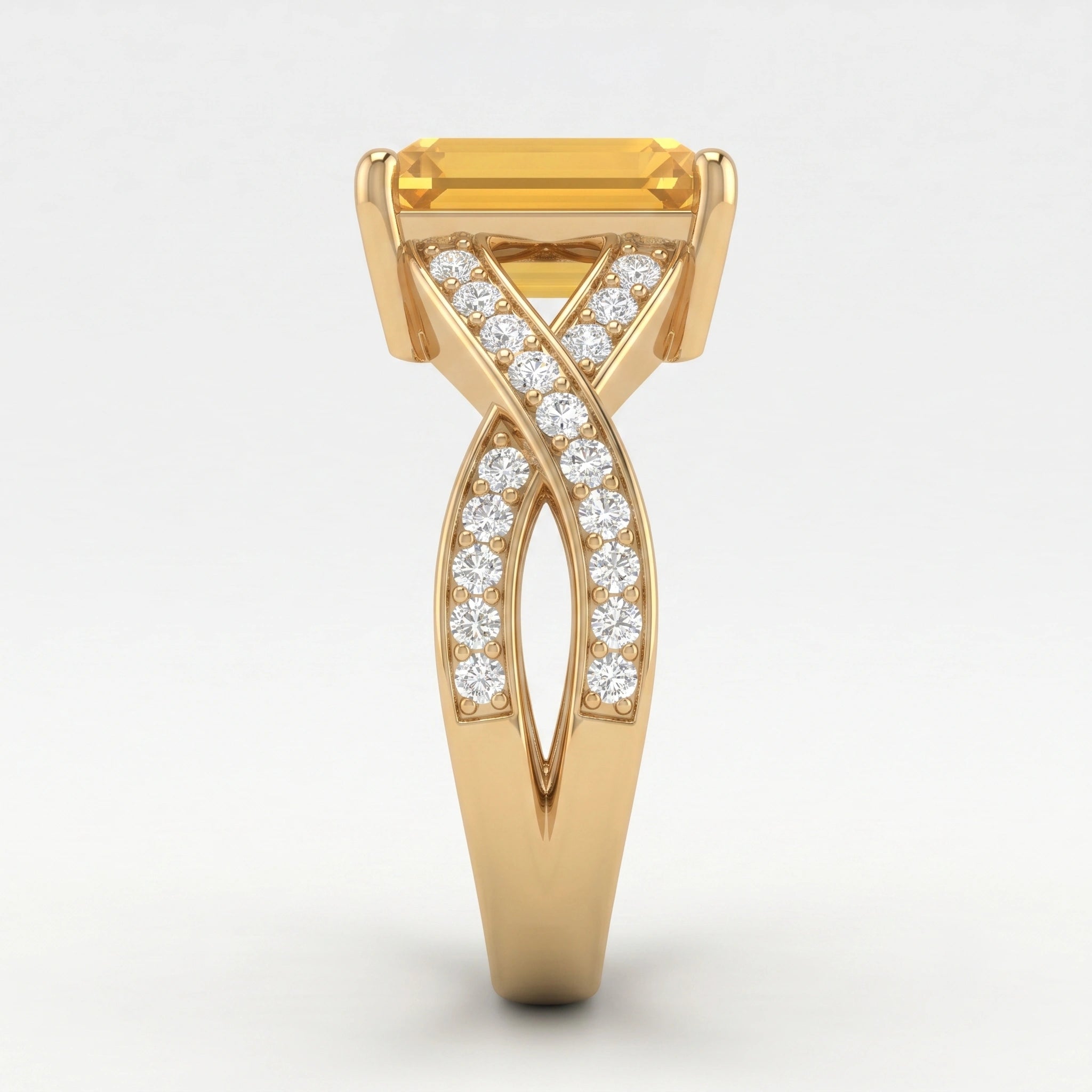 Emerald-Cut Golden Citrine Infinity Crisscross Ring