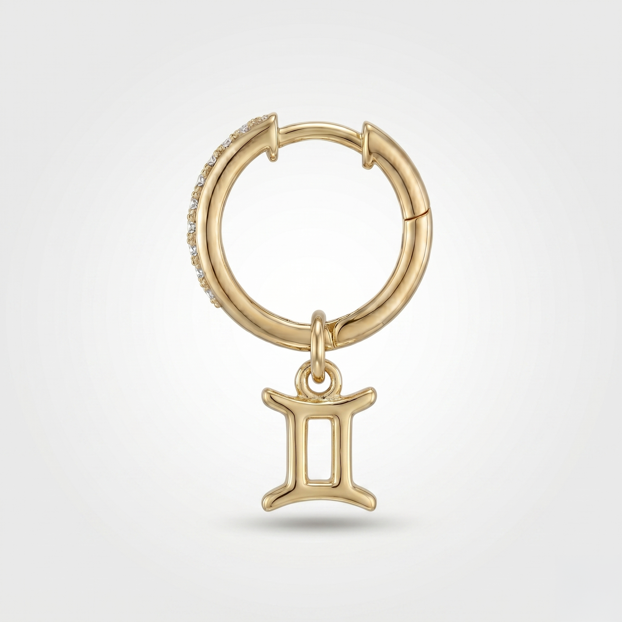 Diamond Finish Moissanite Pavé Hoop Earrings with Gemini Zodiac Drop (Gold-Plated)