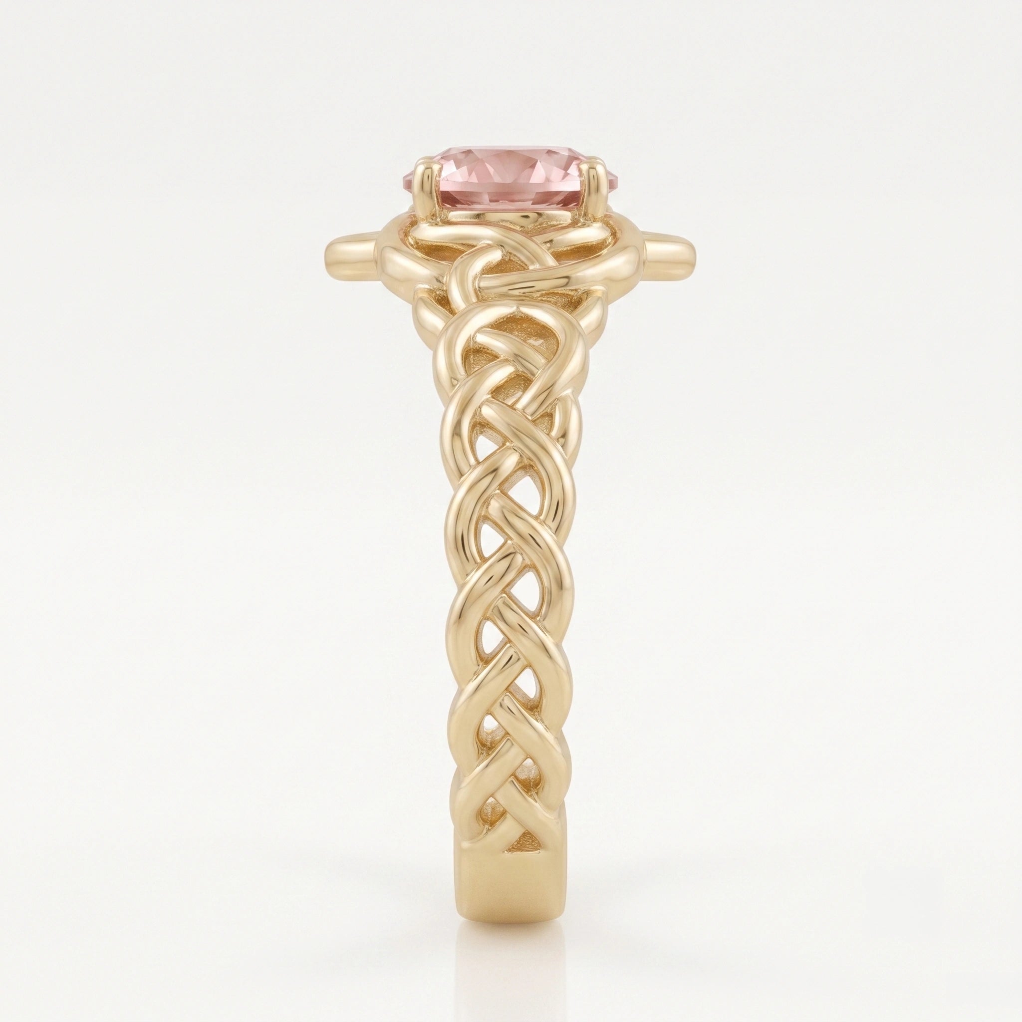 Round Peach Morganite Celtic Knot Openwork Tiara Ring