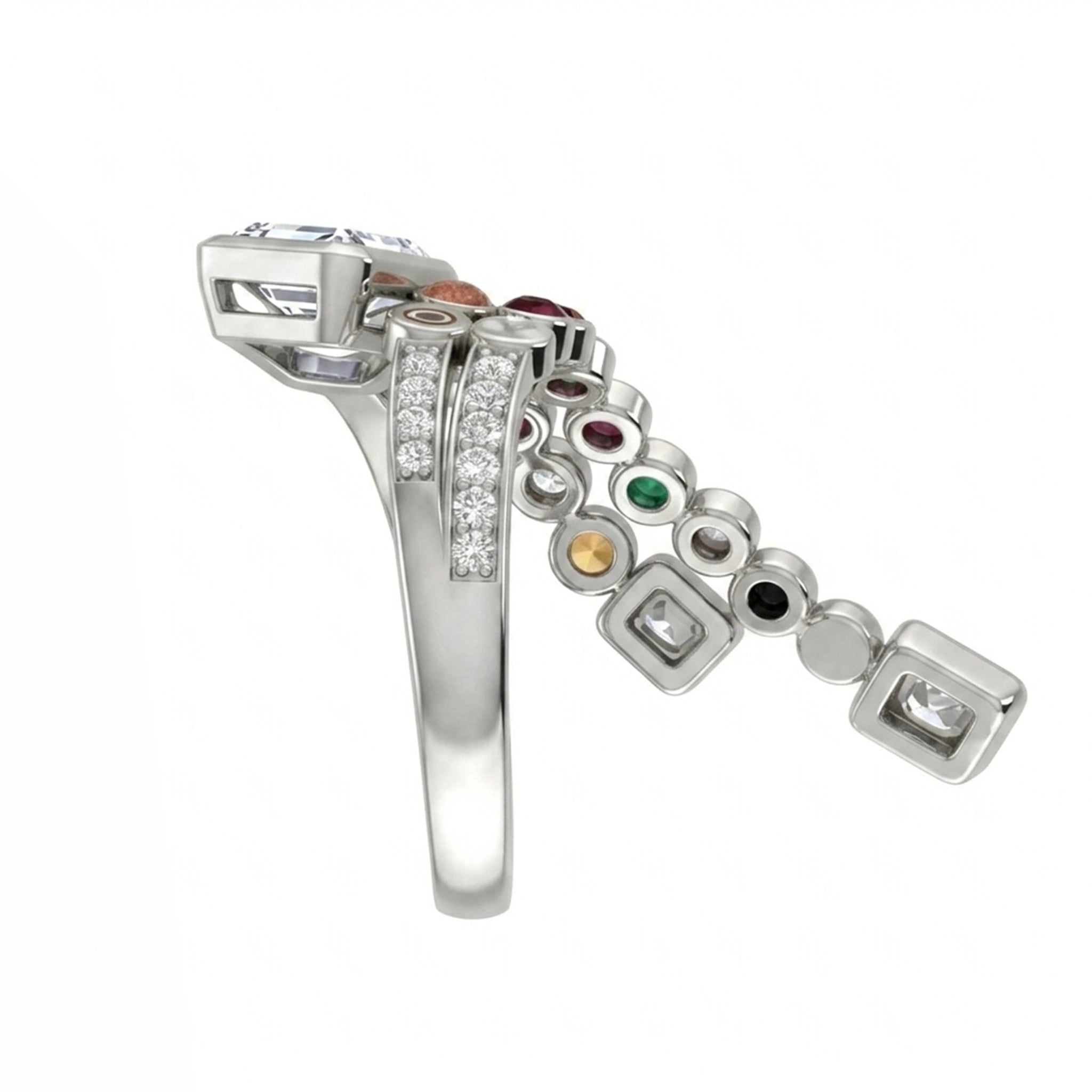 Planet Charm Crystal Silver Ring