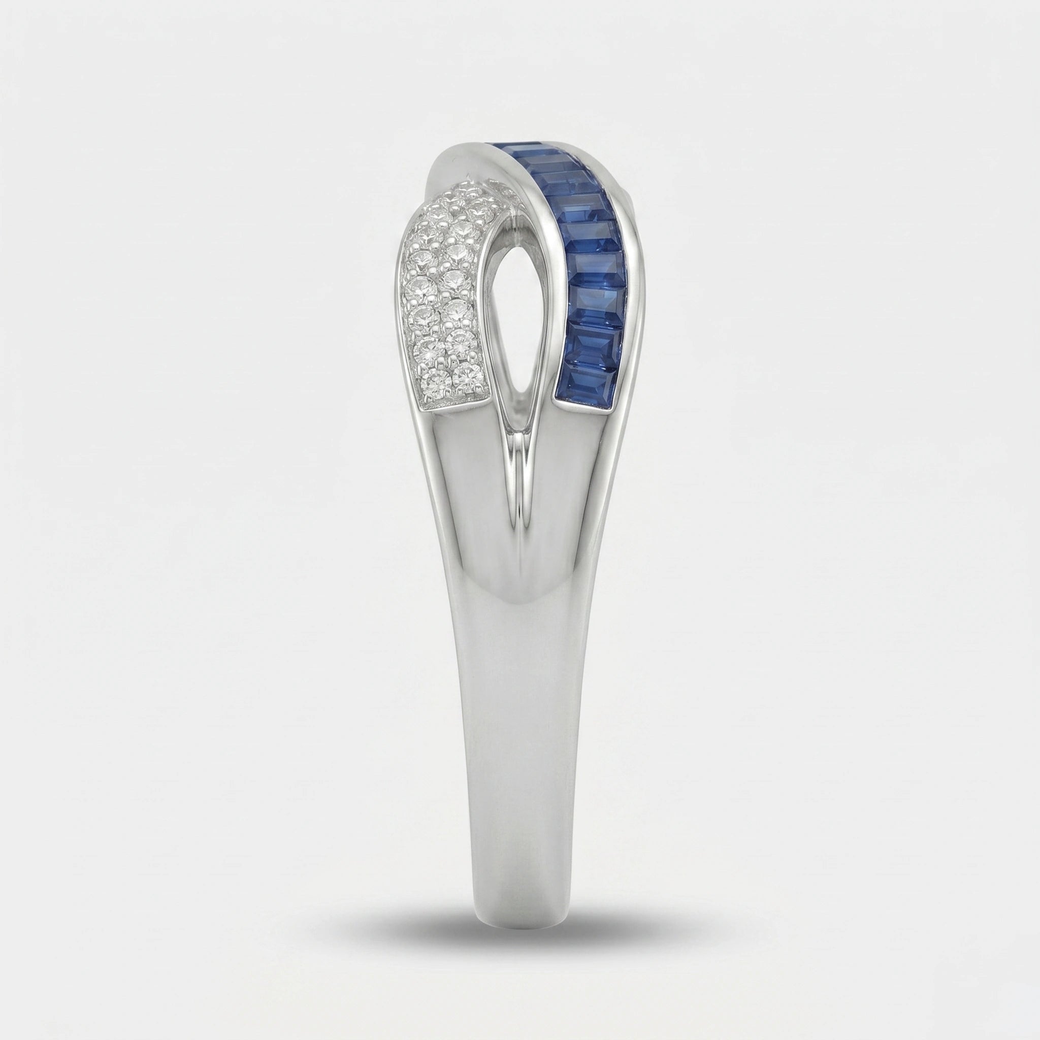 Blue Crystal Band Silver Ring