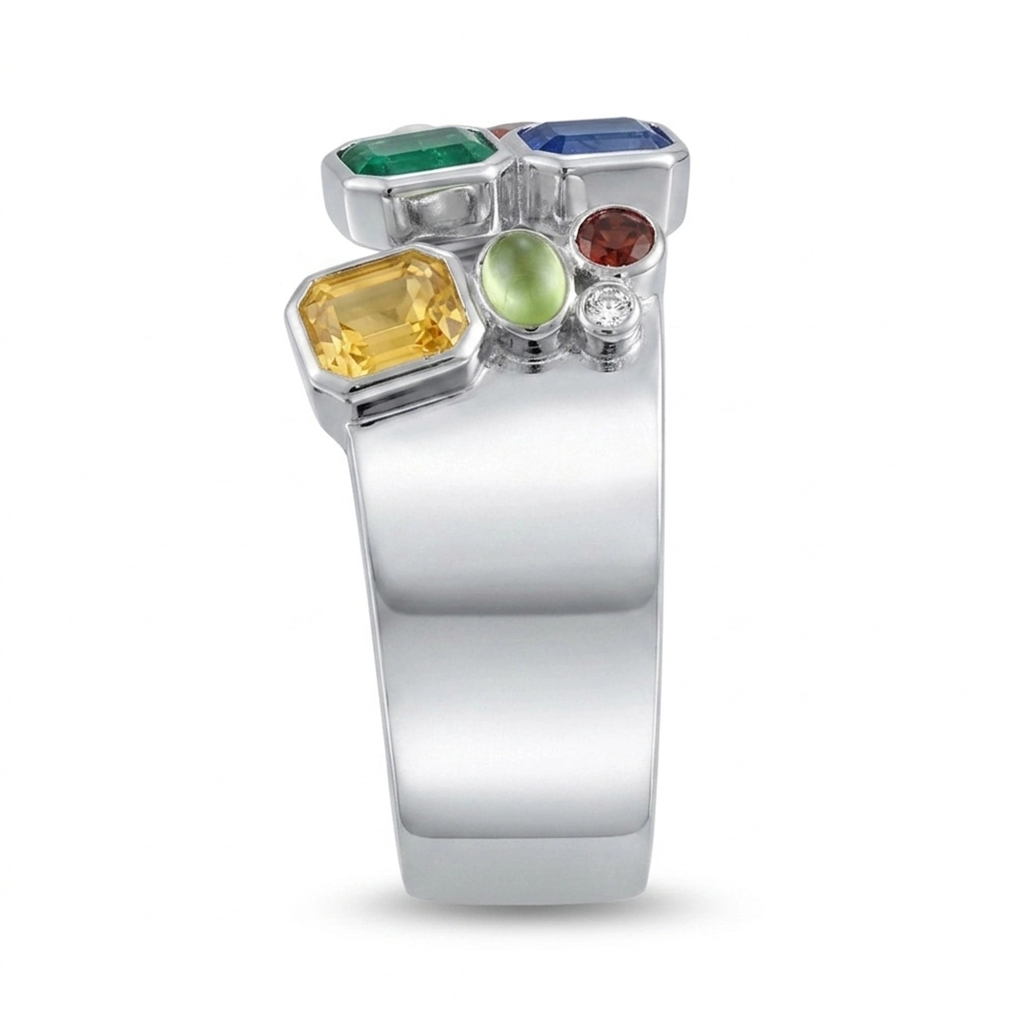 Navratna Halo Silver Ring