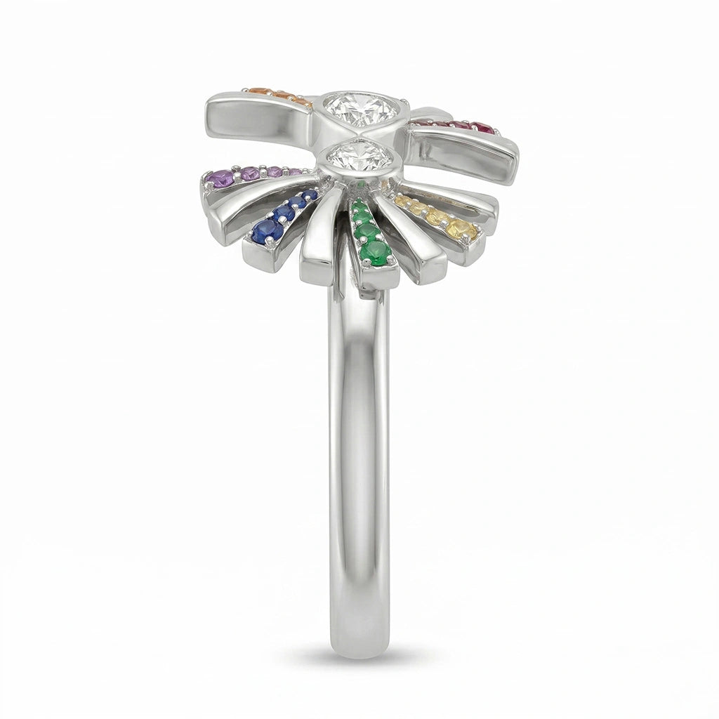 Multicolor Palm Tree Silver Ring