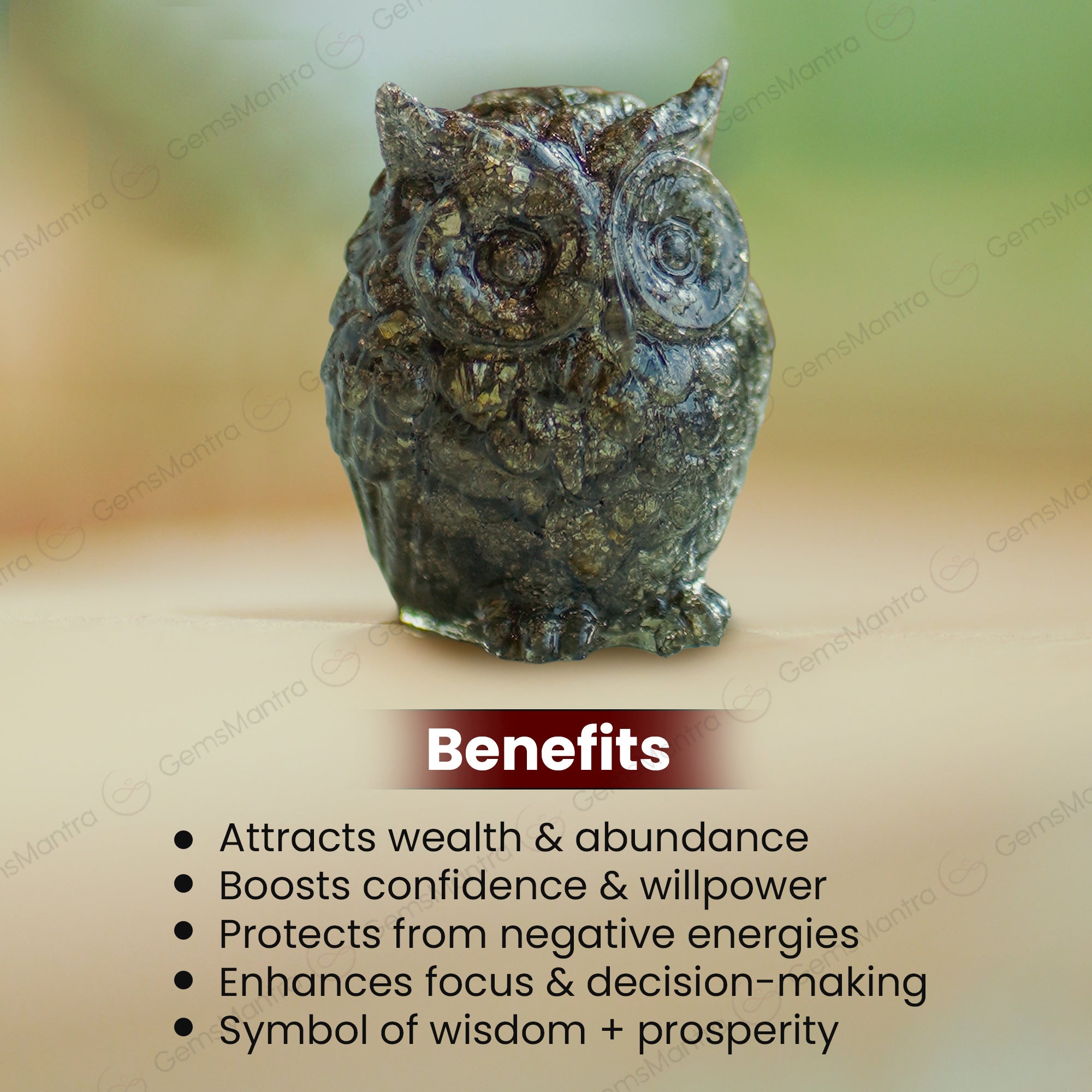 Pyrite Owl For Wealth, Wisdom & Protection