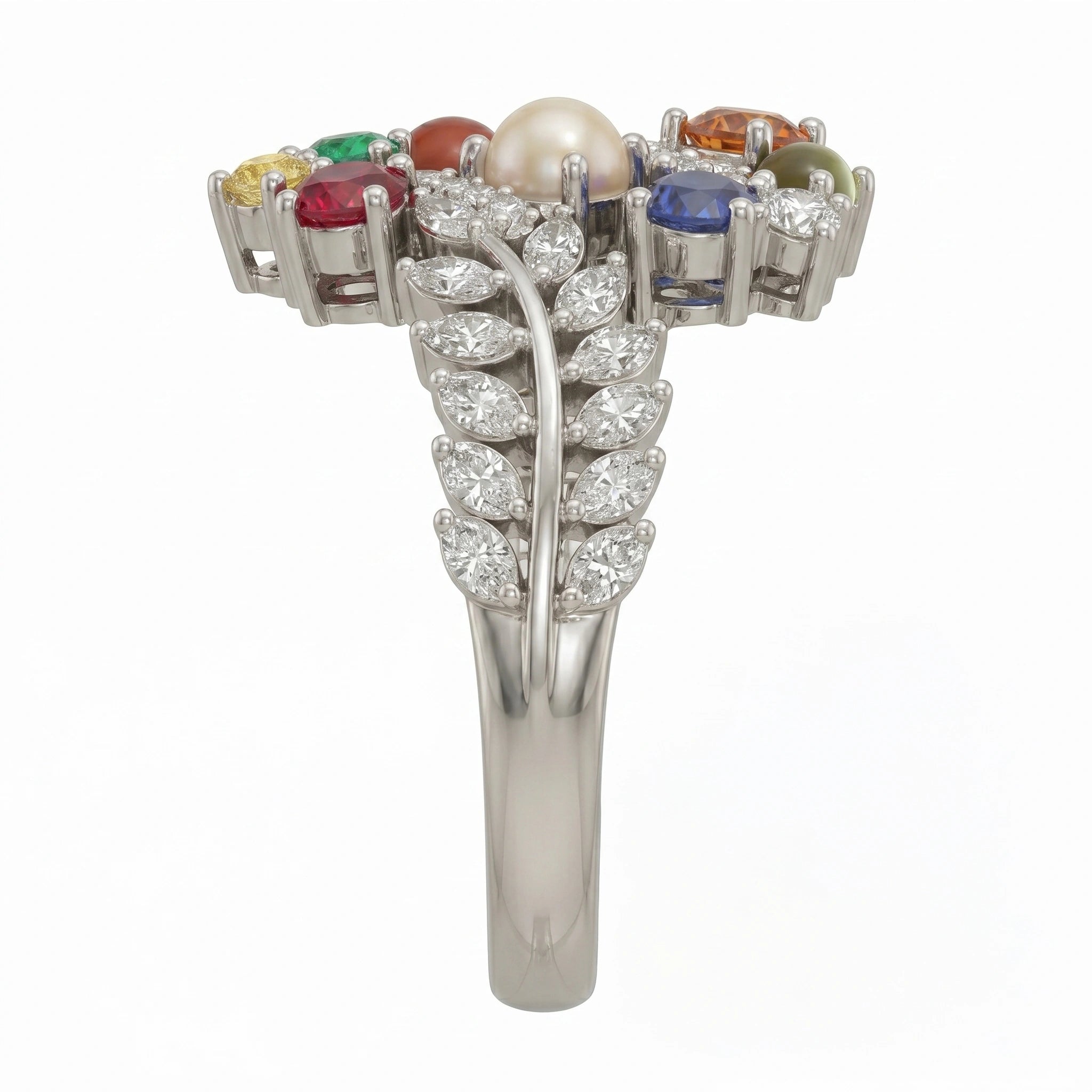 Multicolor Floral Cluster Silver Ring