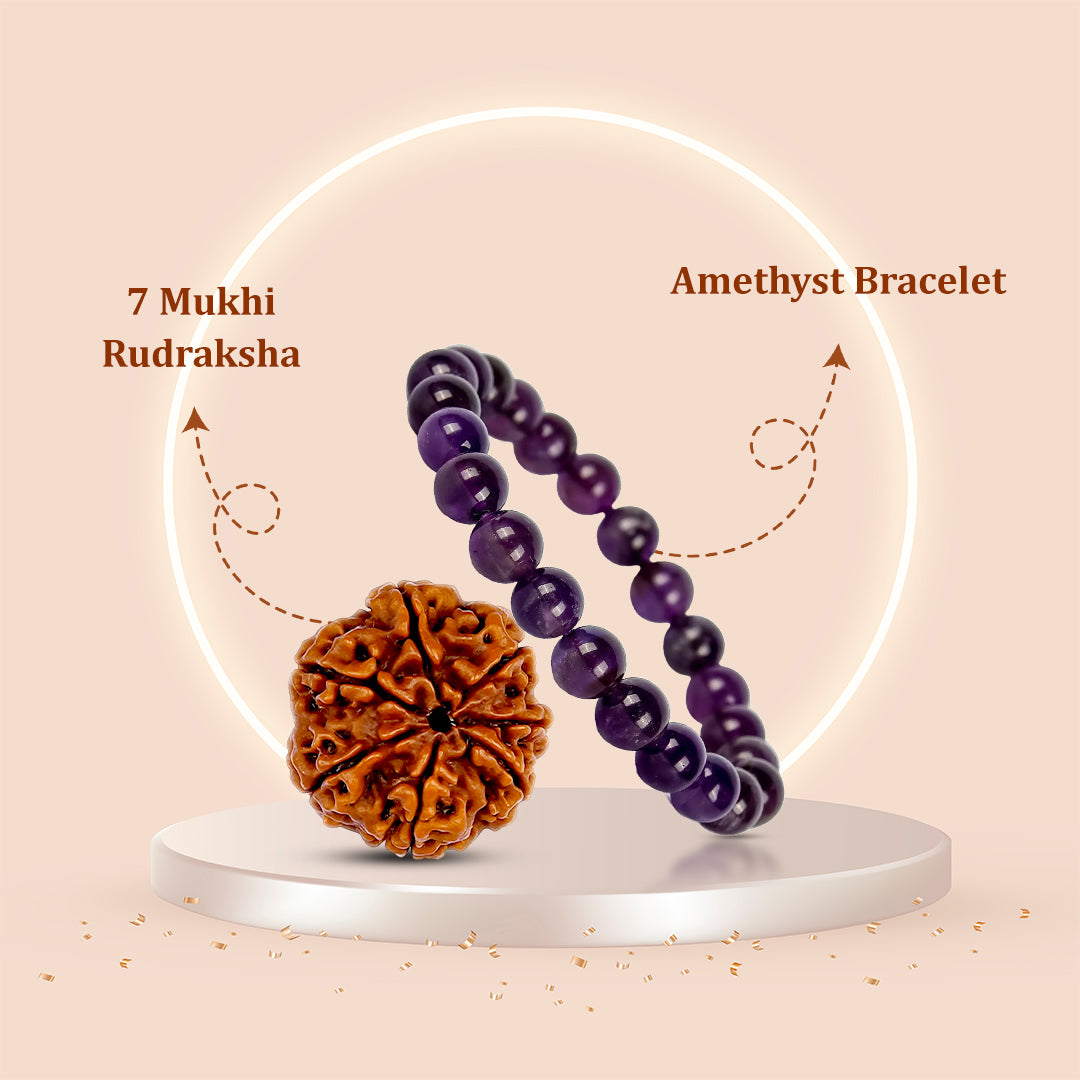 7 Mukhi Rudraksha + Amethyst Bracelet