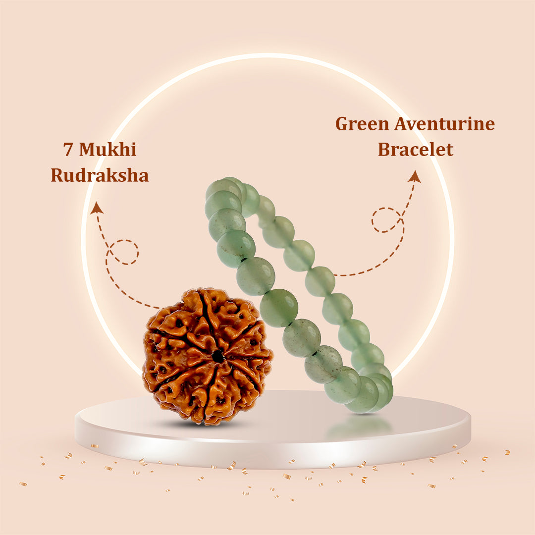 7 Mukhi Rudraksha + Green Aventurine Bracelet