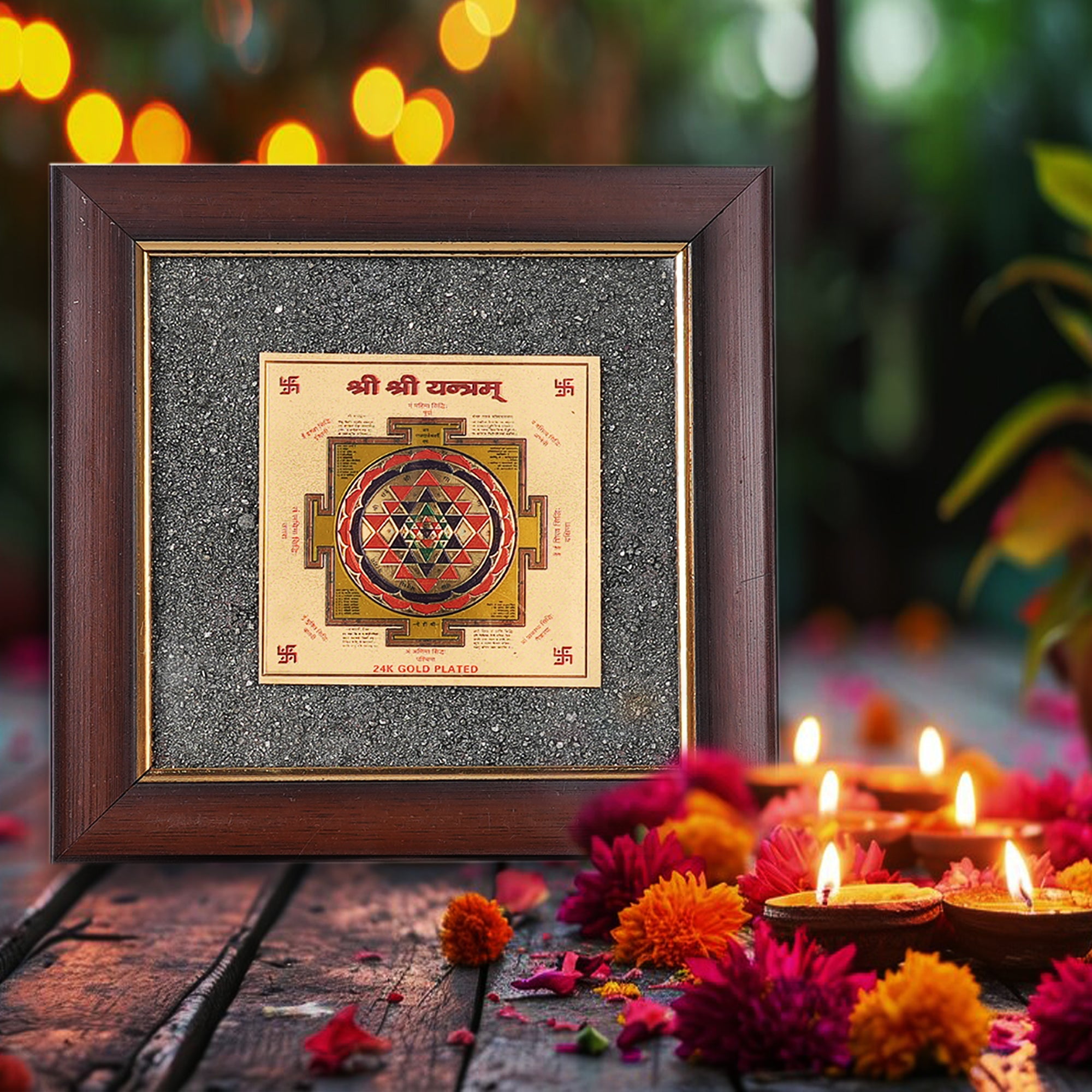 2D Yantra - Frame of Four - Shree Sampoorna Laxmi Ganesh Yantra - Pyrite Dust frame