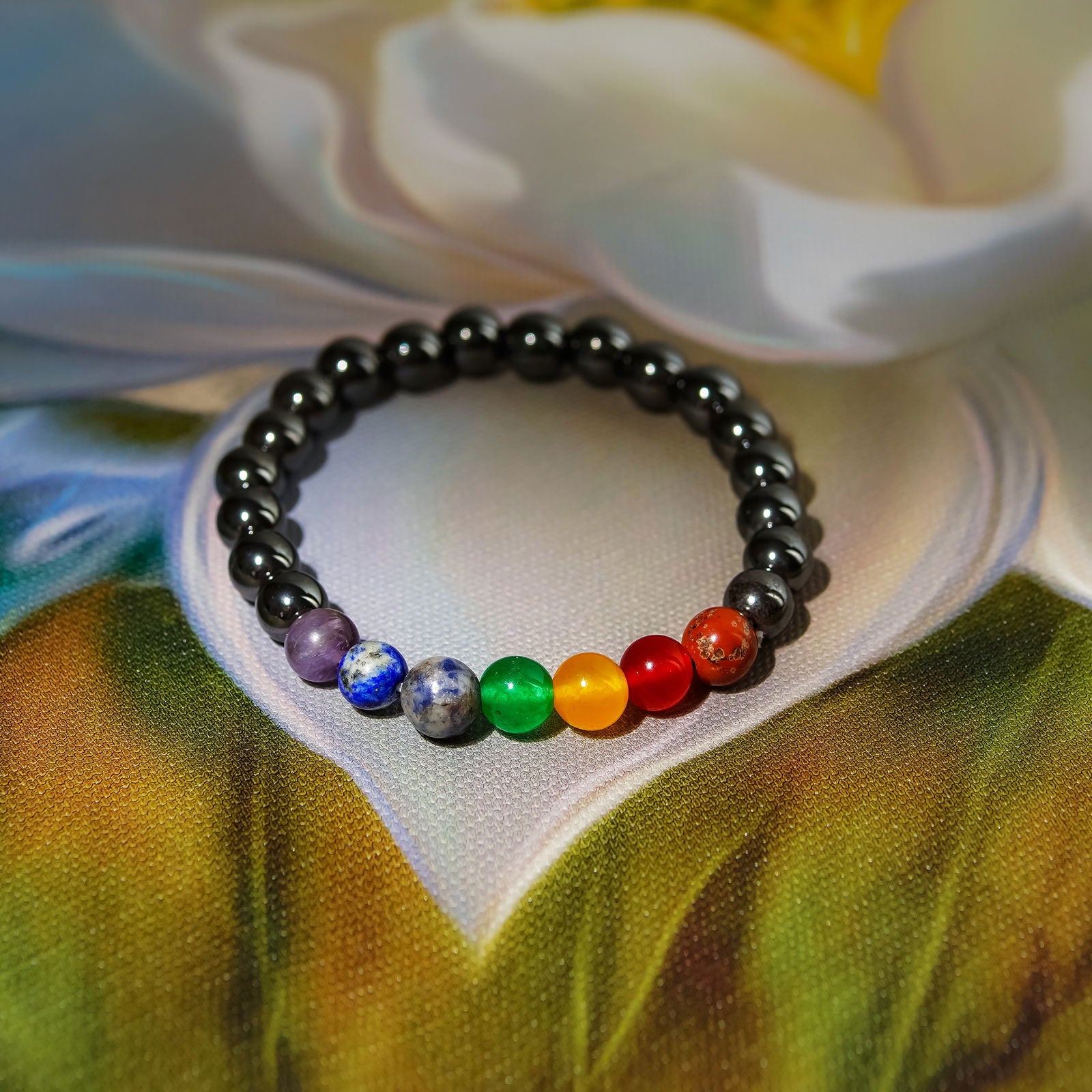 7 Chakra Hematite Bracelet - Gemsmantra