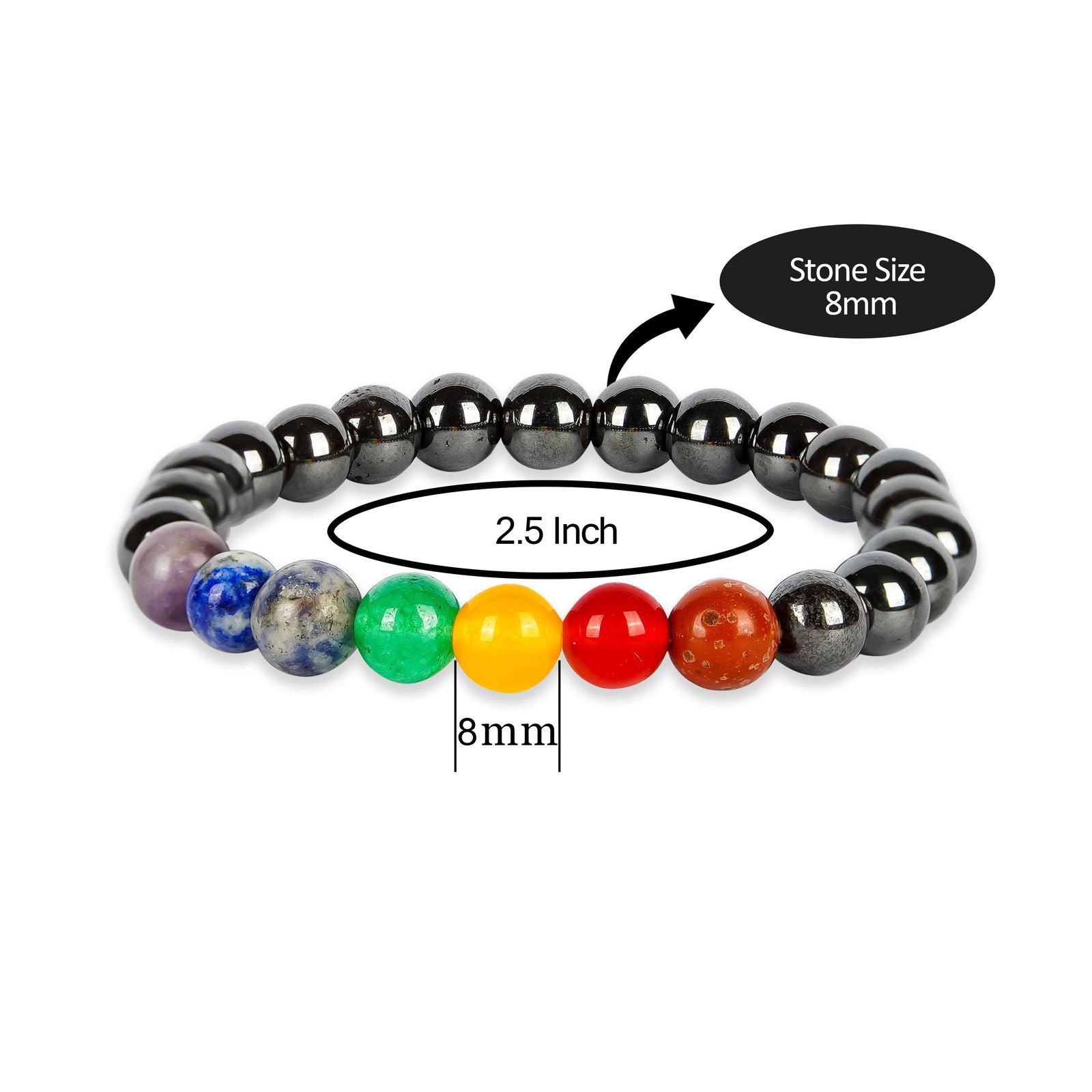 7 Chakra Hematite Bracelet - Gemsmantra