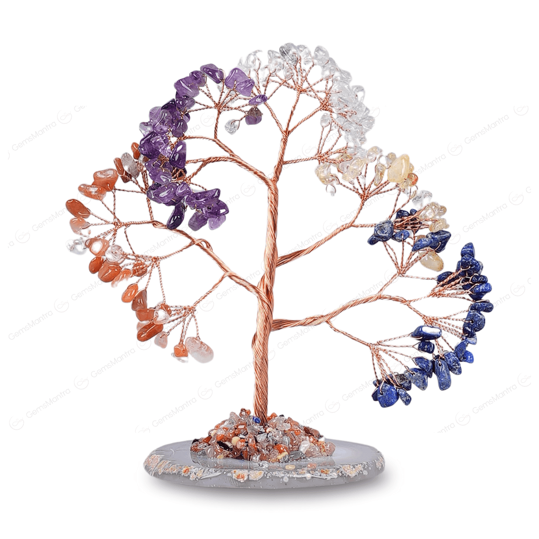 7 Chakra With Agate Plate Tree BIG - Gemsmantra