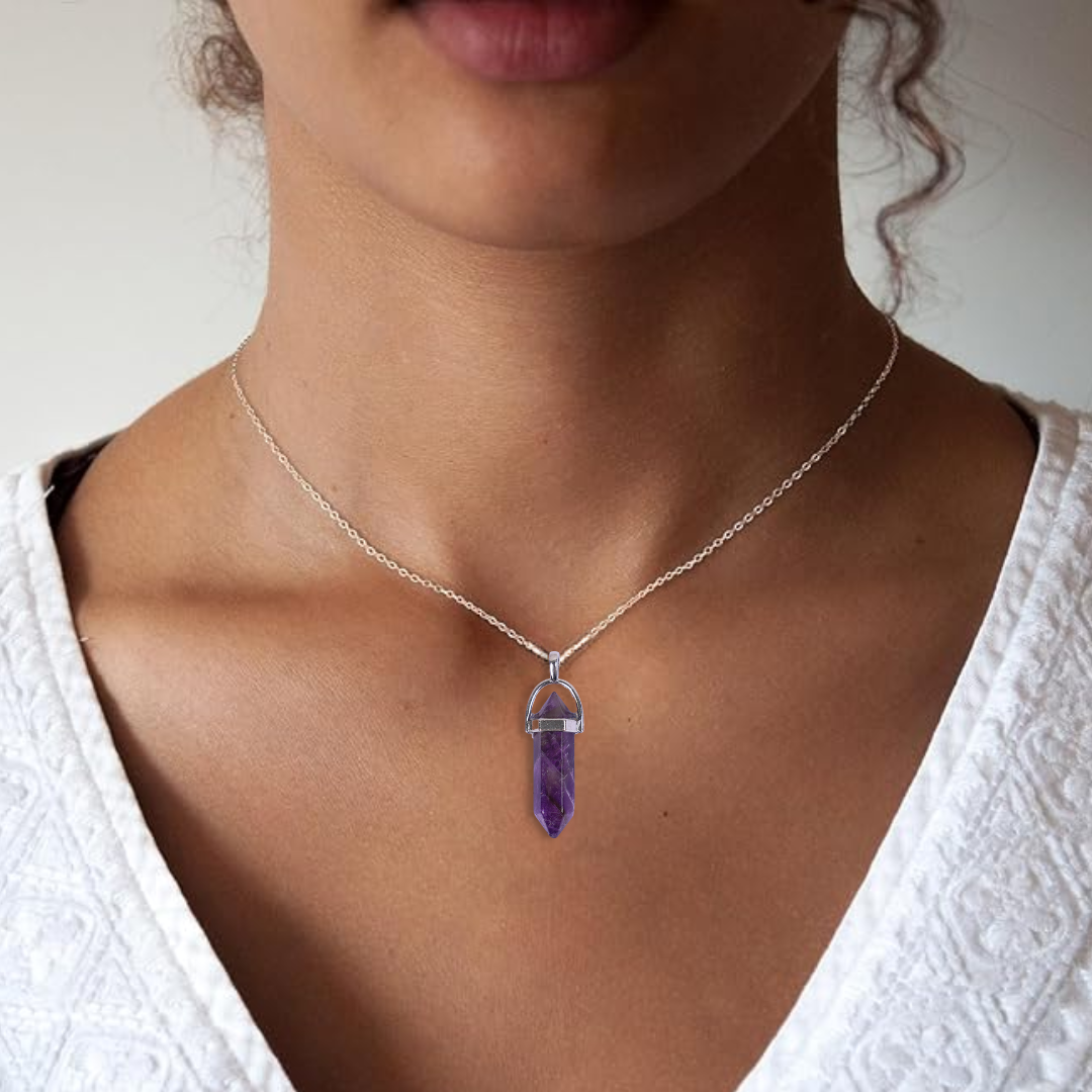 Amethyst Double Terminated Pencil Pendant - Gemsmantra