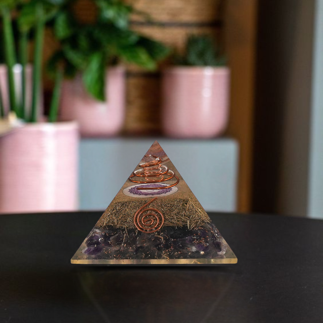 Amethyst Orgonite Pyramid/Orgone Pyramid - Gemsmantra