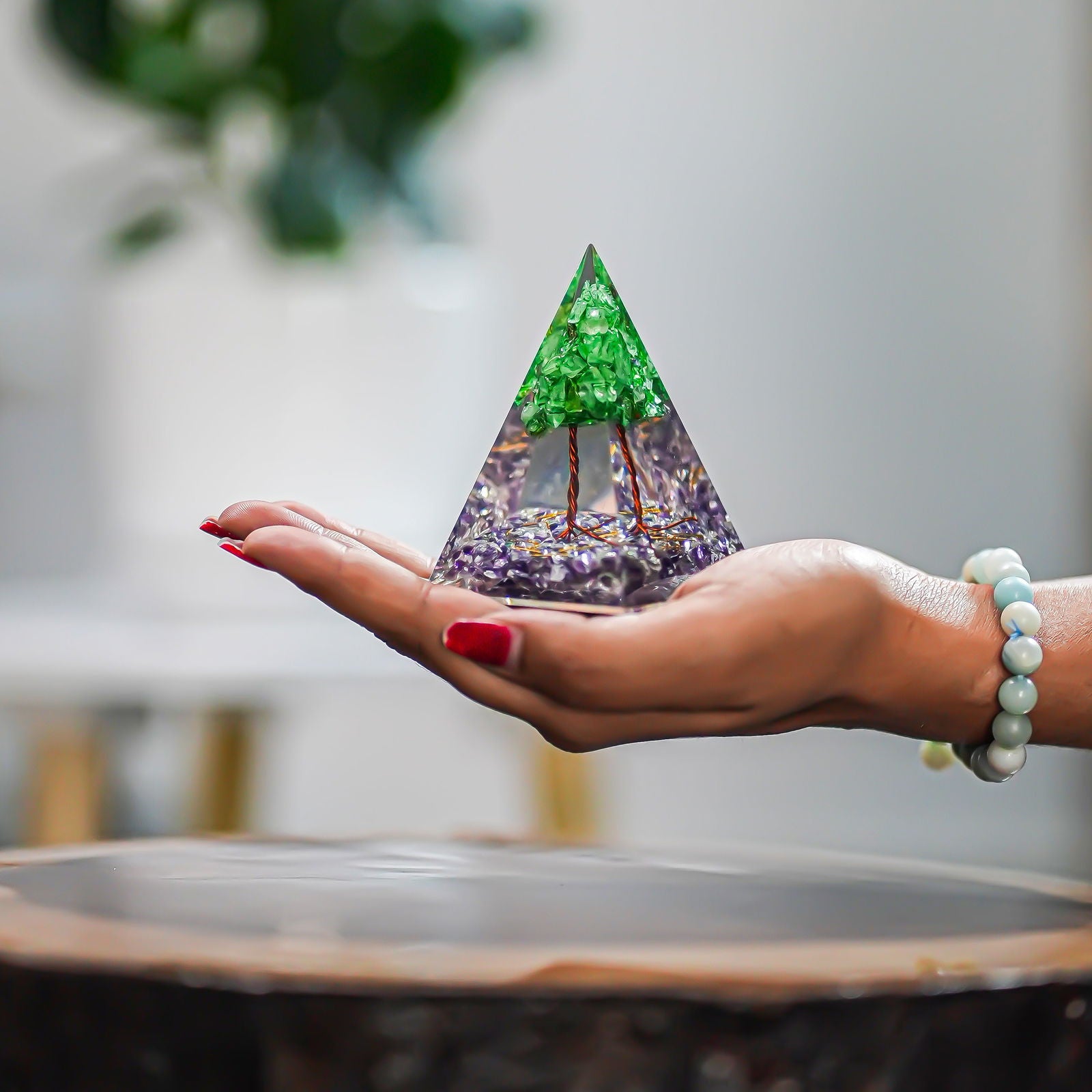 Amethyst With Tree Nubian Pyramid - Gemsmantra