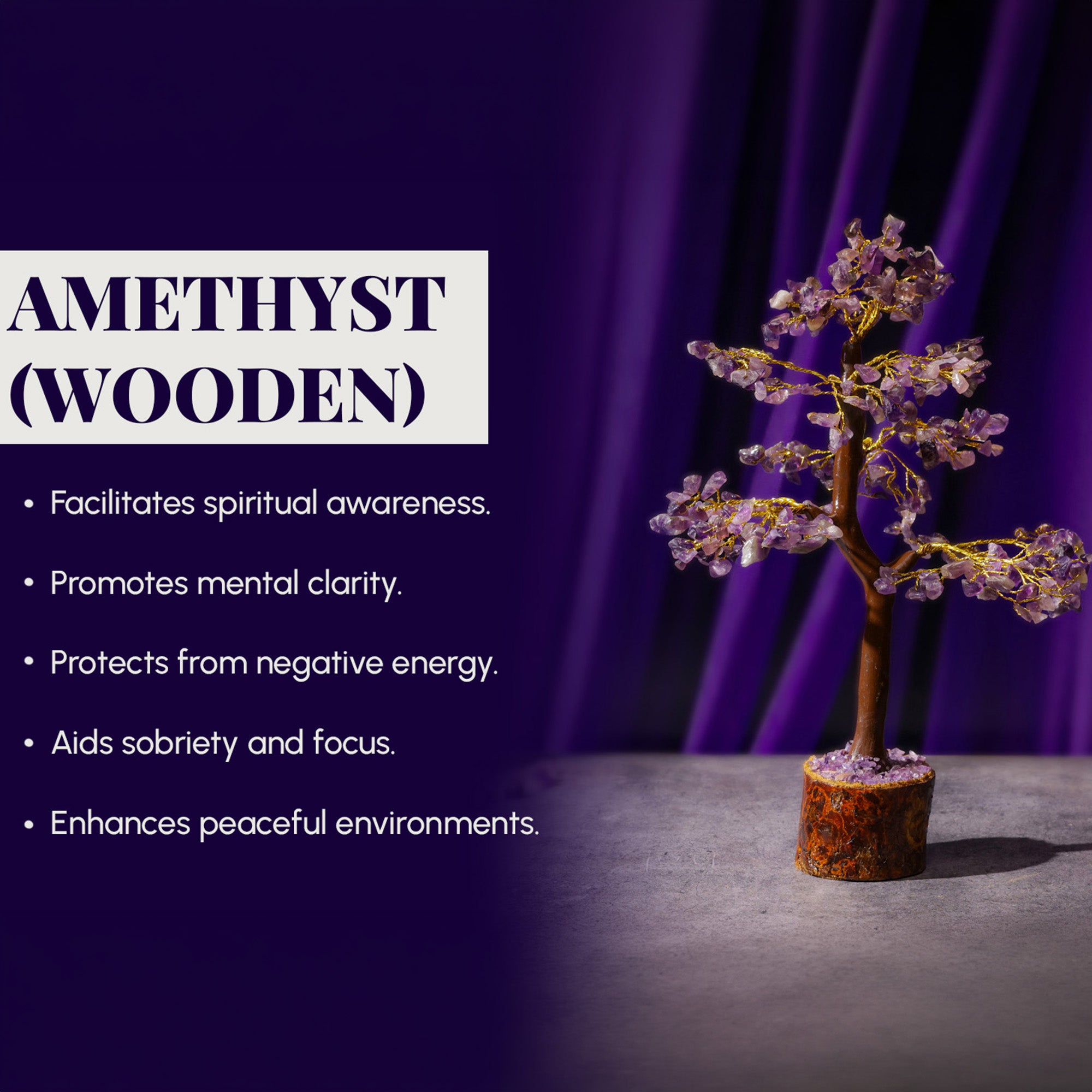 Amethyst Crystal Tree – Wooden Base, for Vastu