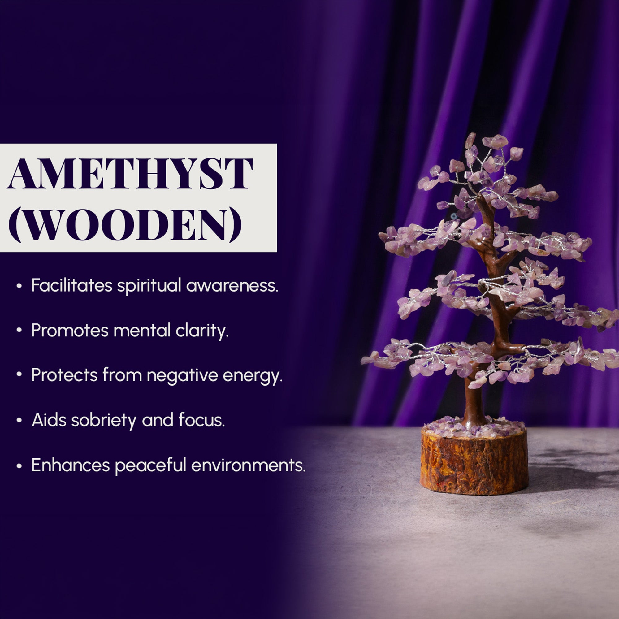 Amethyst Crystal Tree – Wooden Base, for Vastu