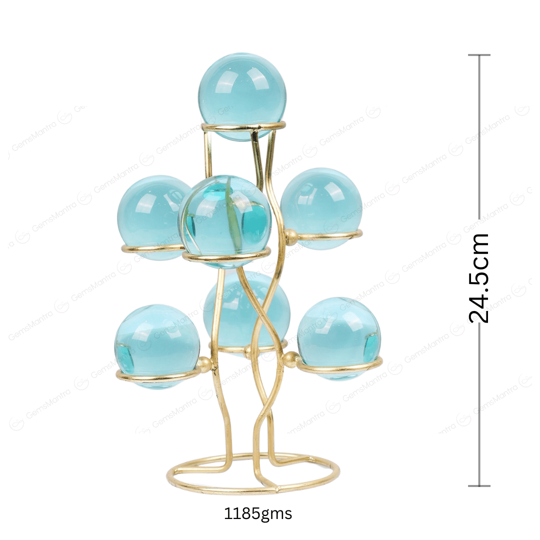 Aqua Obsidian 7 Sphere/Ball With Stand - Gemsmantra