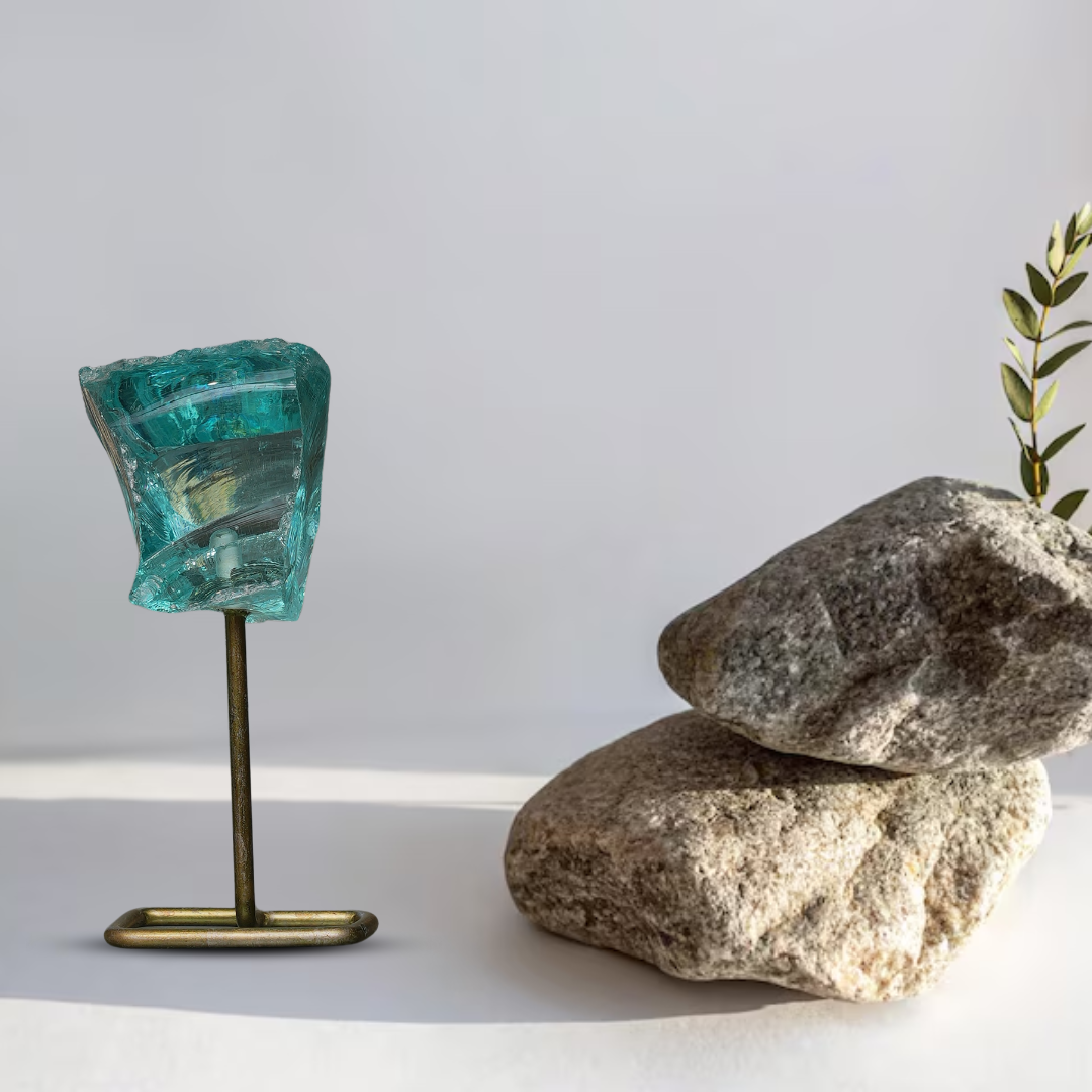 Aqua Obsidian Raw Stone Stand - Gemsmantra