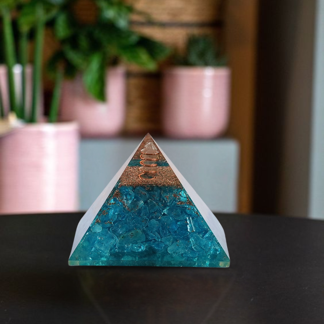 Aquamarine Orgonite Pyramid/Orgone Pyramid - Gemsmantra