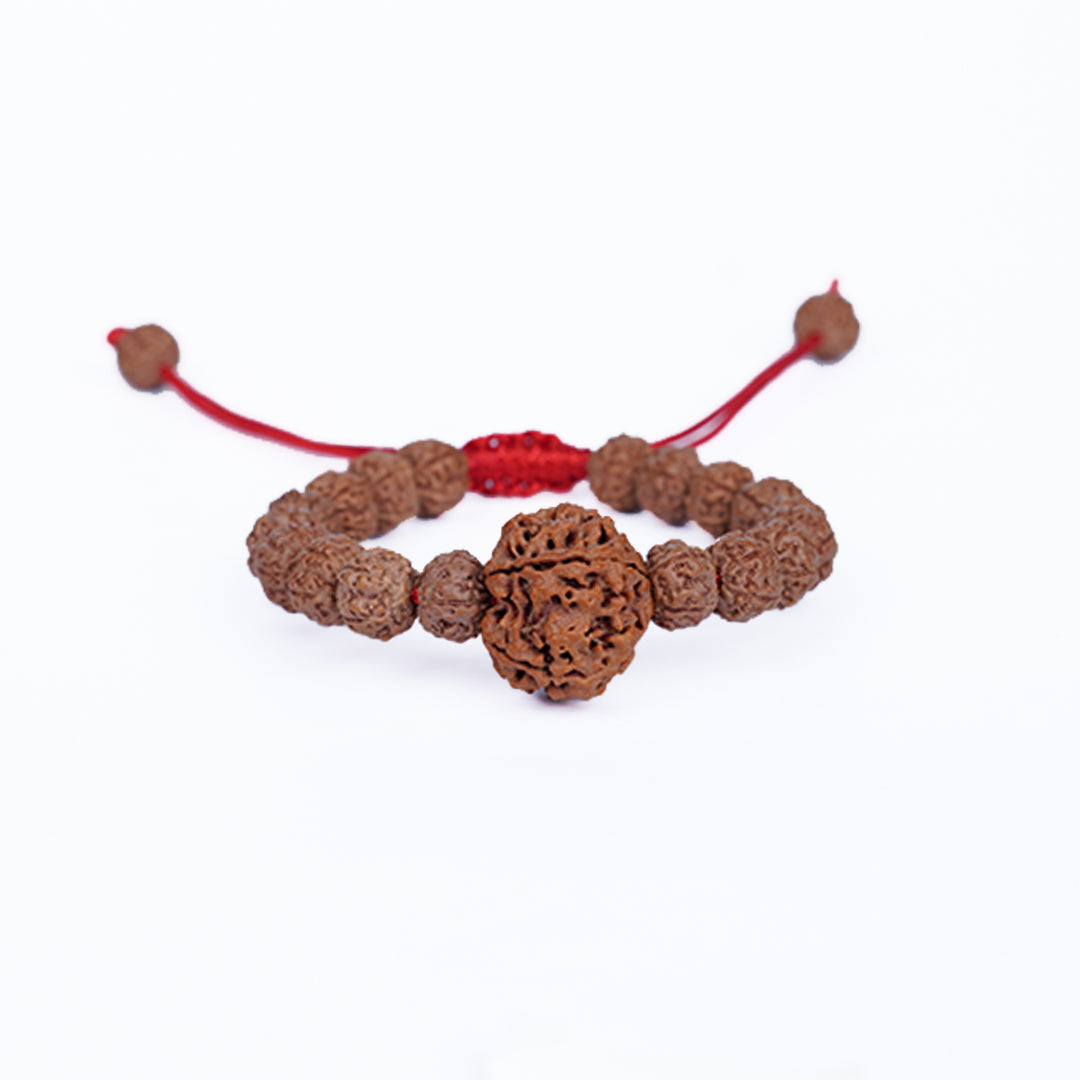 7 Mukhi Rudraksha Adjustable Bracelet with Center Bead