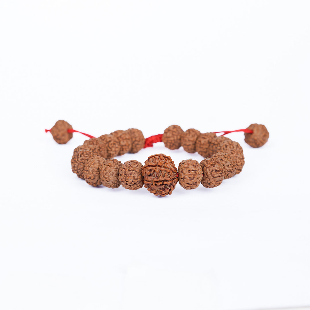 5 Mukhi Rudraksha Adjustable Bracelet with Center Bead