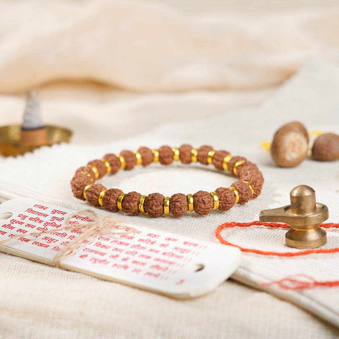 5 Mukhi Rudraksha Bracelet with Gold Cap Spacers