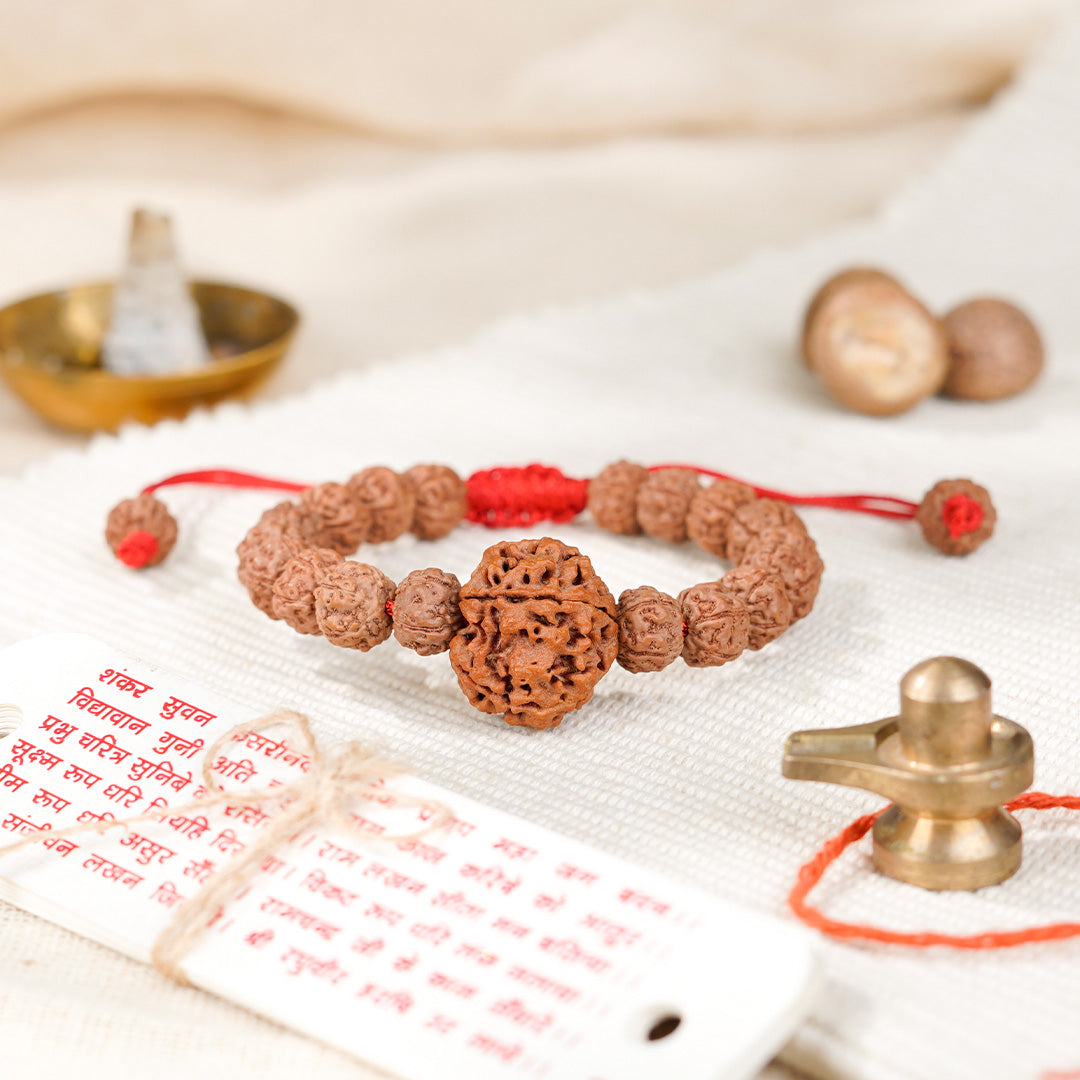 7 Mukhi Rudraksha Adjustable Bracelet with Center Bead