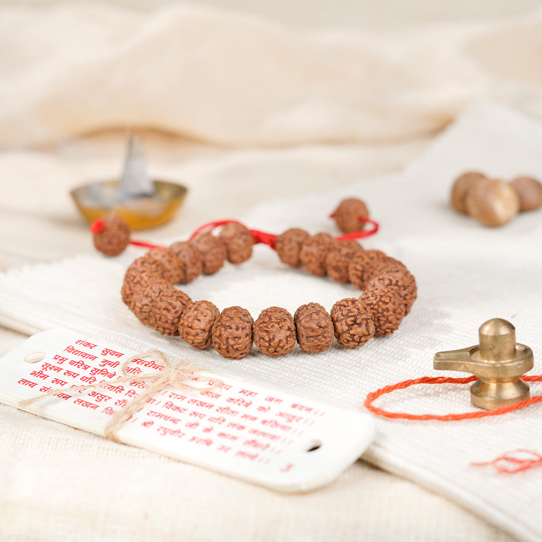 7 Mukhi Rudraksha Bracelet -Adjustable Red Thread