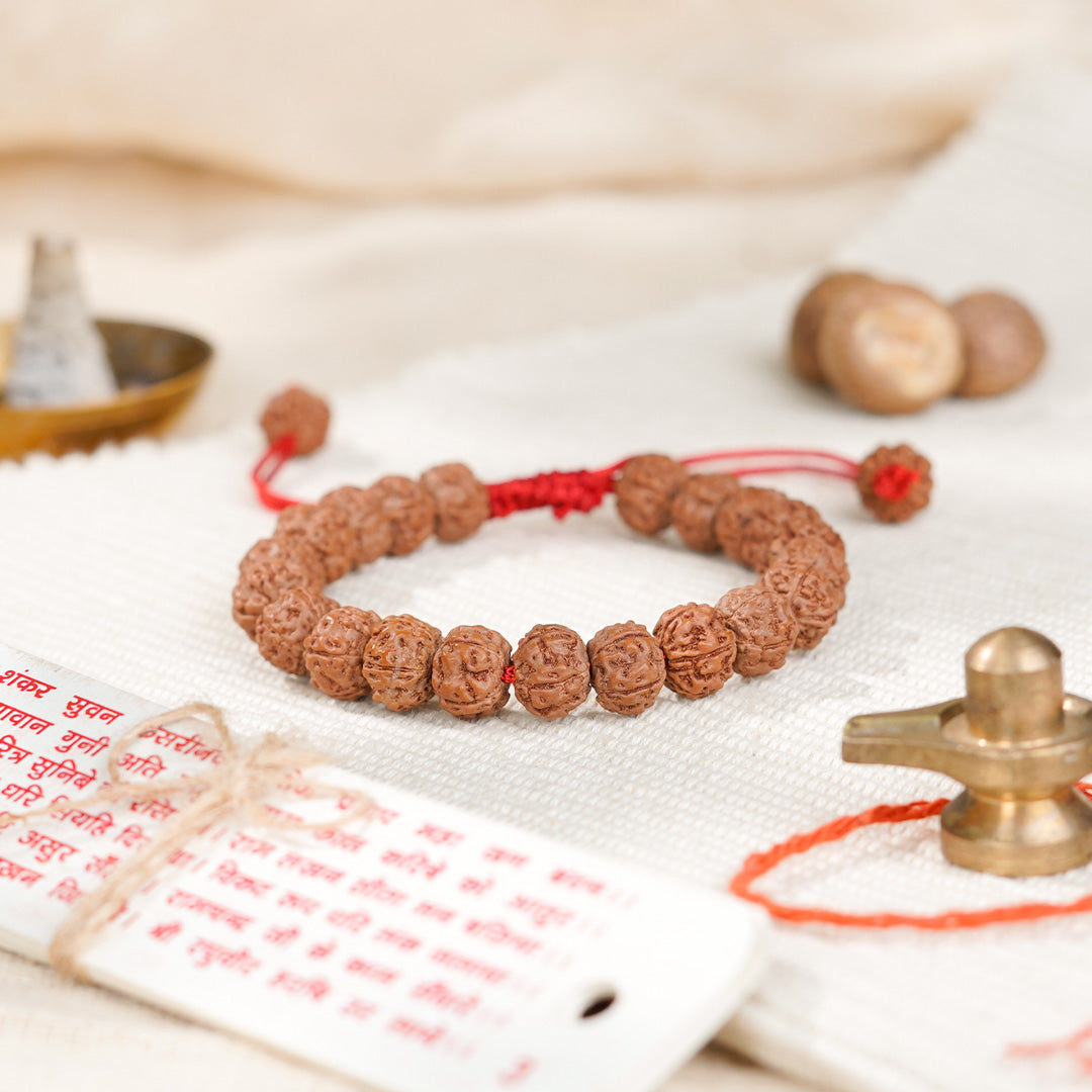 5 Mukhi Rudraksha Bracelet -Adjustable Red Thread