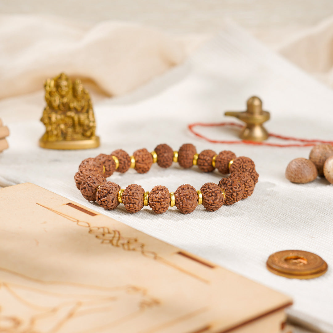 7 Mukhi Rudraksha Bracelet with Gold Cap Spacers
