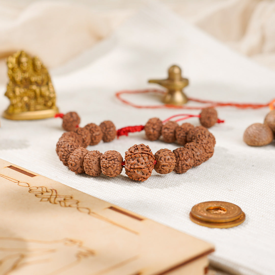 5 Mukhi Rudraksha Adjustable Bracelet with Center Bead