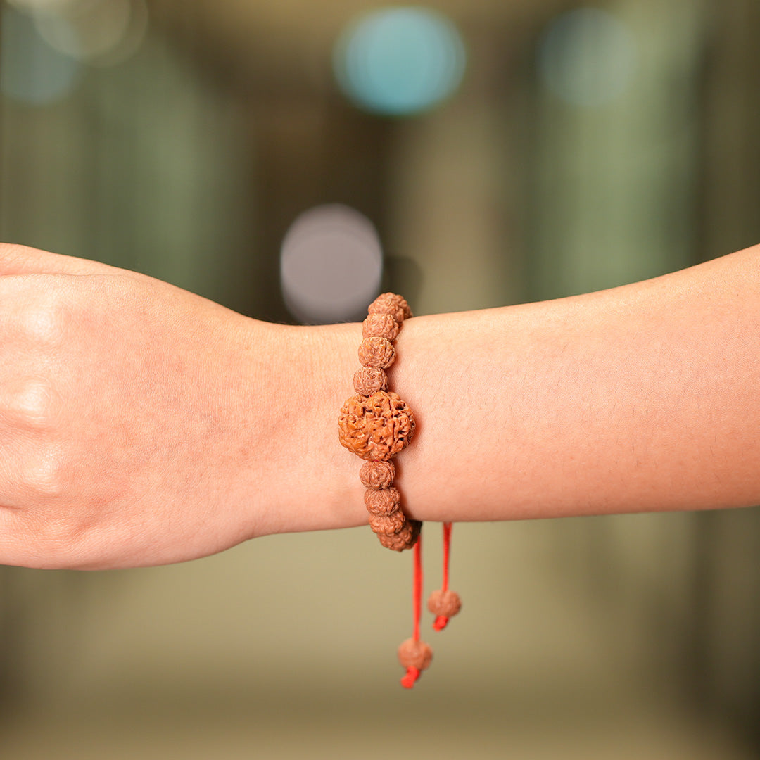 7 Mukhi Rudraksha Adjustable Bracelet with Center Bead